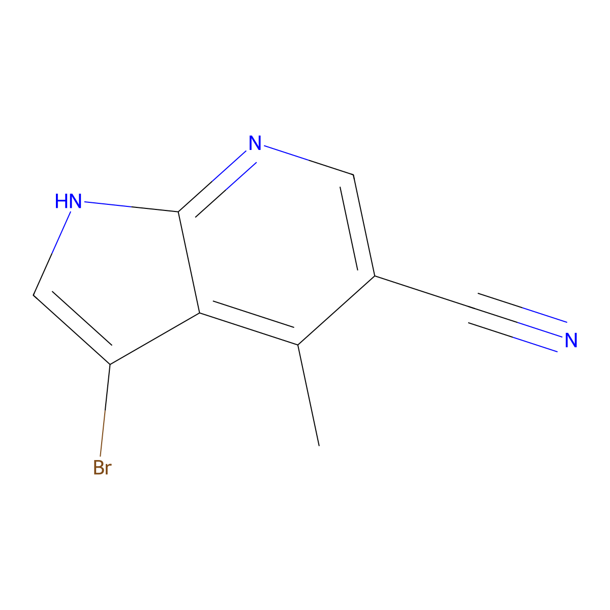 3-bromo-4-methyl-1H-pyrrolo[2,3-b]pyridine-5-carbonitrile molecular structure, CAS 1190312-91-4