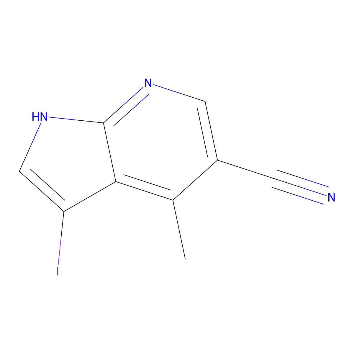 3-iodo-4-methyl-1H-pyrrolo[2,3-b]pyridine-5-carbonitrile molecular structure, CAS 1190313-13-3