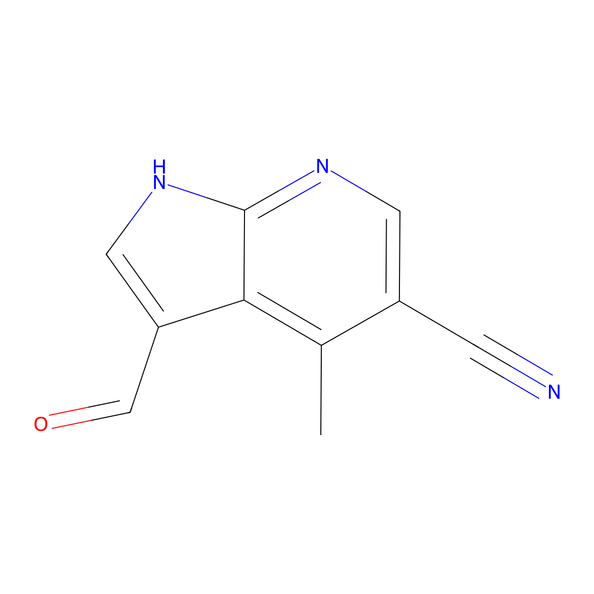 3-Formyl-4-methyl-1H-pyrrolo[2,3-b]pyridine-5-carbonitrile molecular structure, CAS 1190313-22-4