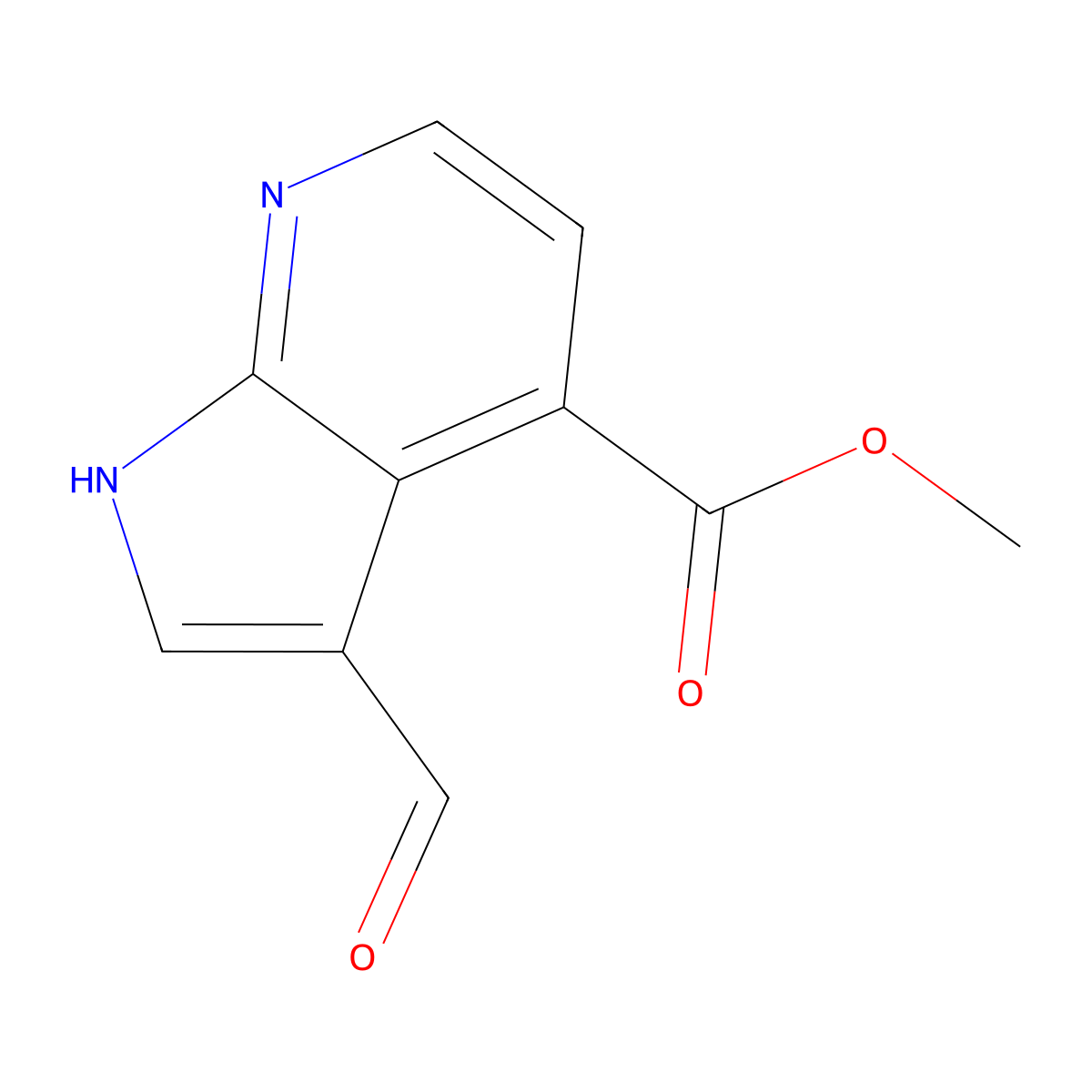 methyl 3-formyl-1H-pyrrolo[2,3-b]pyridine-4-carboxylate molecular structure, CAS 1190314-06-7