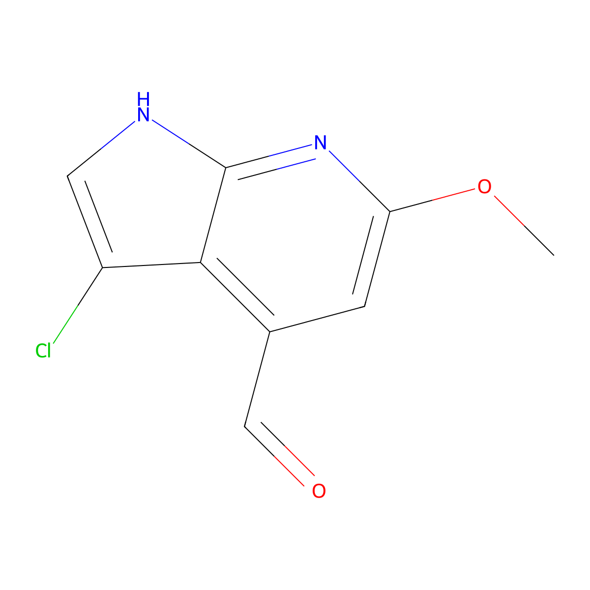 3-chloro-6-methoxy-1H-pyrrolo[2,3-b]pyridine-4-carbaldehyde molecular structure, CAS 1190315-34-4