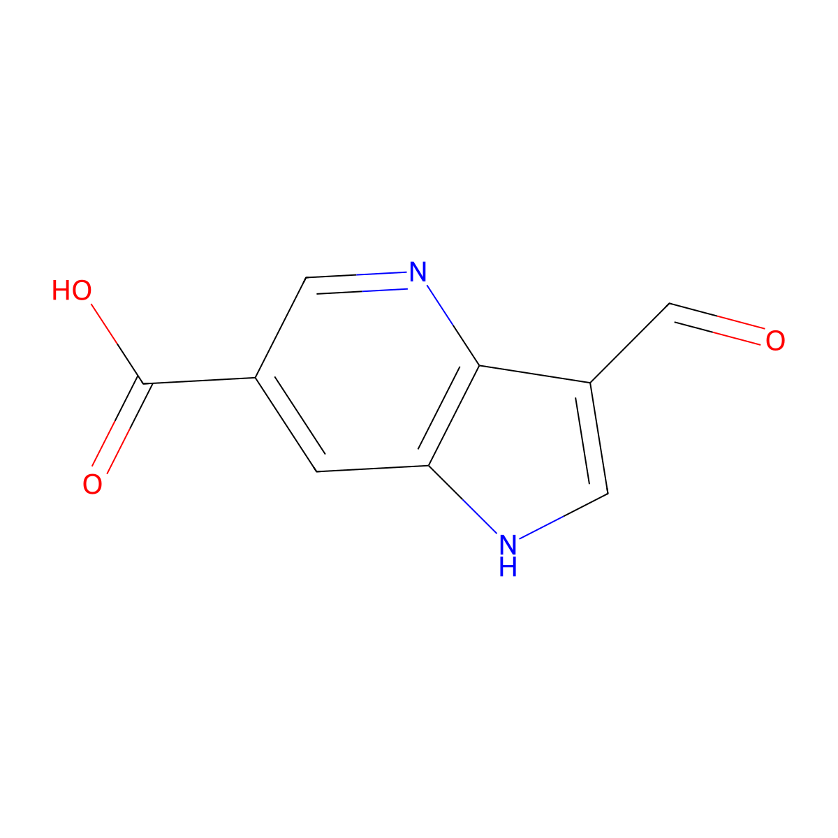 3-formyl-1H-pyrrolo(3,2-b)pyridine-6-carboxylic acid molecular structure, CAS 1190316-06-3