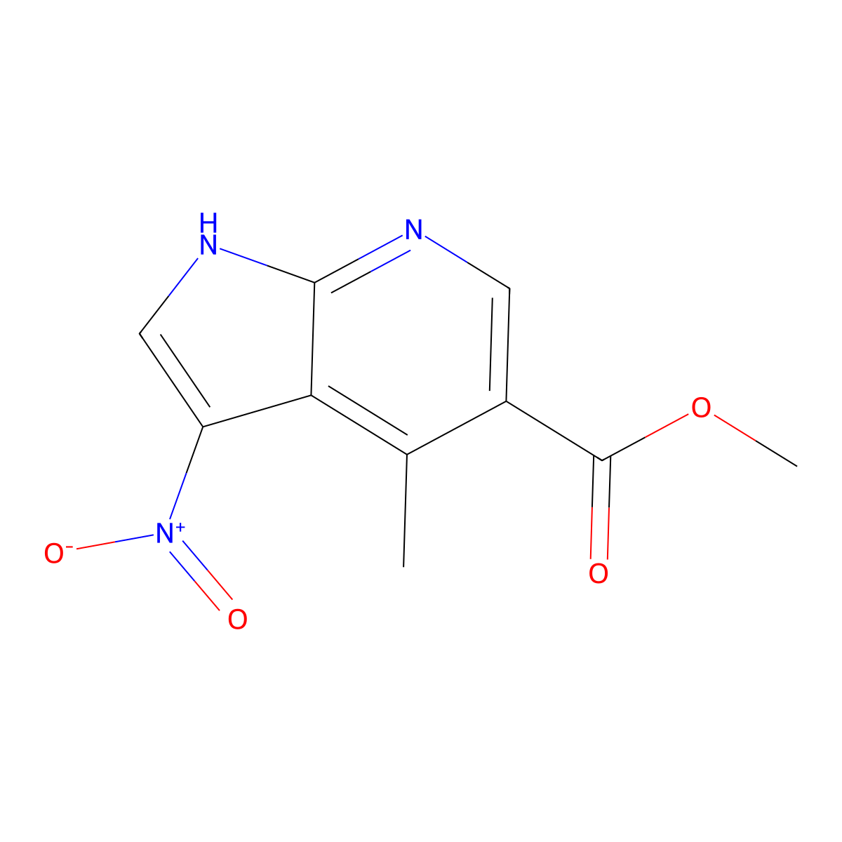 methyl 4-methyl-3-nitro-1H-pyrrolo[2,3-b]pyridine-5-carboxylate molecular structure, CAS 1190316-46-1