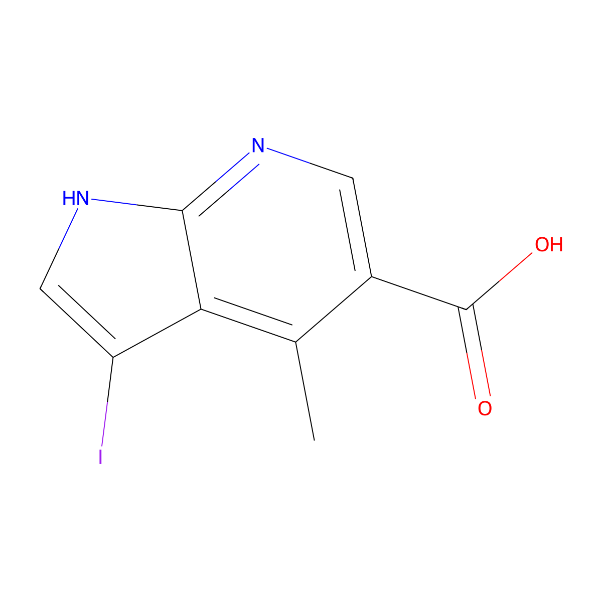 3-iodo-4-methyl-1H-pyrrolo[2,3-b]pyridine-5-carboxylic acid molecular structure, CAS 1190316-72-3