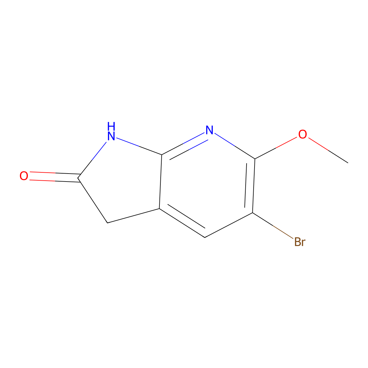 5-Bromo-6-methoxy-1,3-dihydropyrrolo[2,3-b]pyridin-2-one molecular structure, CAS 1190316-90-5