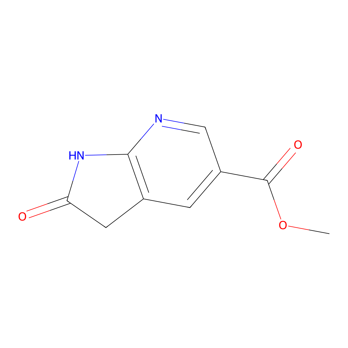 Methyl 2-oxo-1H,2H,3H-pyrrolo[2,3-B]pyridine-5-carboxylate molecular structure, CAS 1190317-75-9