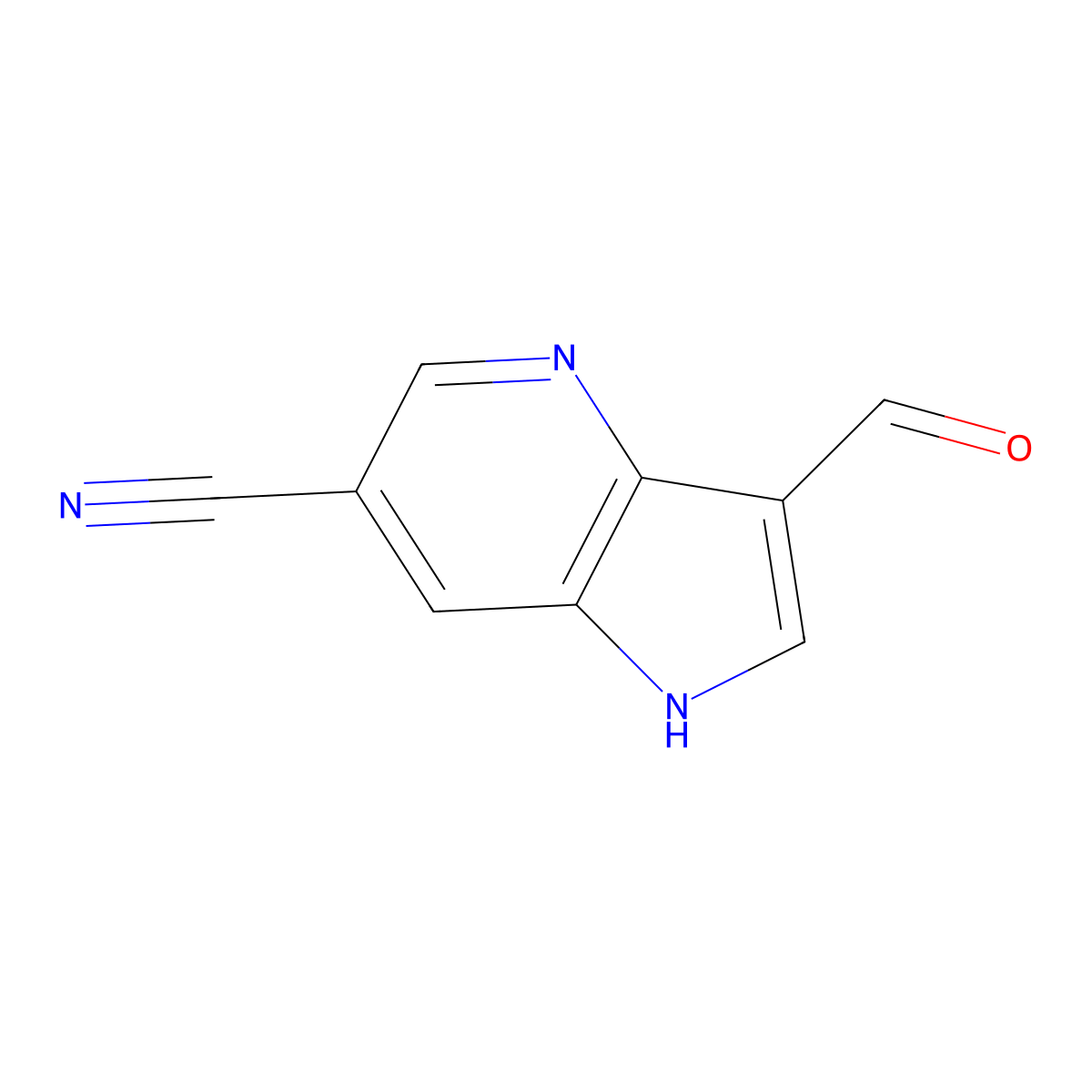 3-formyl-1H-pyrrolo[3,2-b]pyridine-6-carbonitrile molecular structure, CAS 1190319-79-9