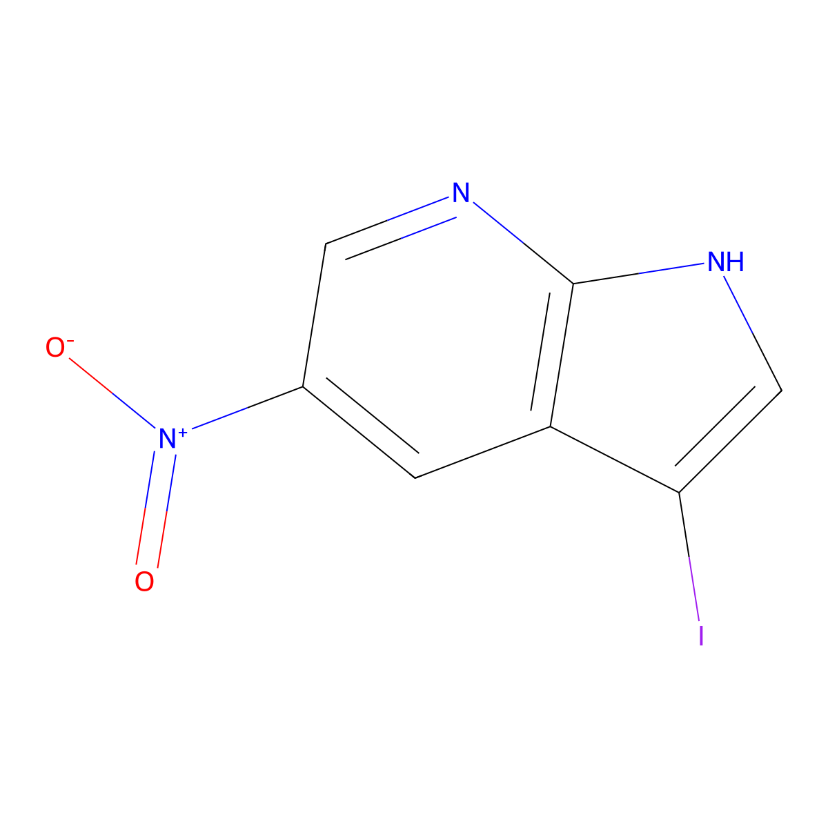 3-iodo-5-nitro-1H-pyrrolo[2,3-b]pyridine molecular structure, CAS 1190321-00-6