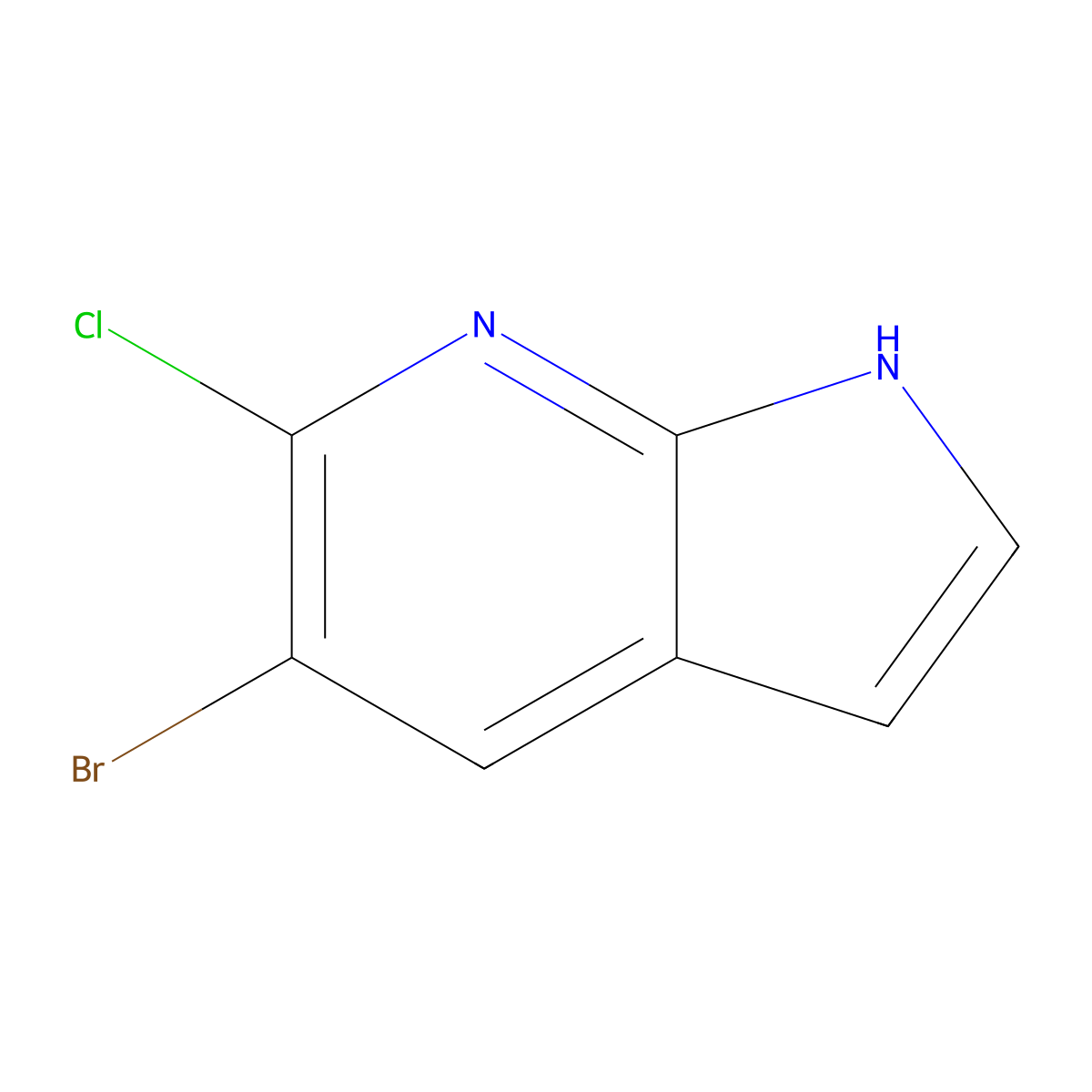 5-Bromo-6-chloro-1H-pyrrolo[2,3-b]pyridine molecular structure, CAS 1190321-59-5