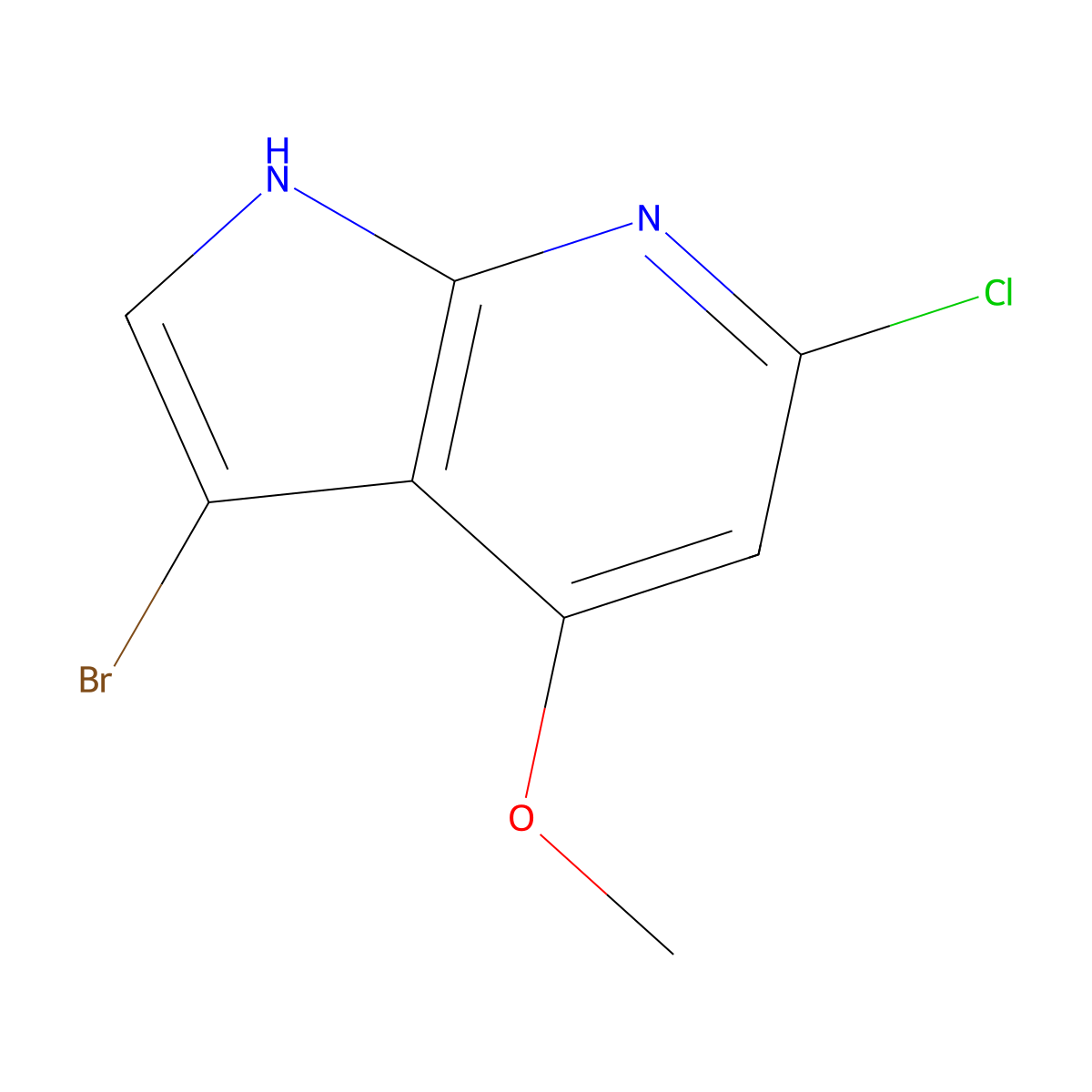 3-bromo-6-chloro-4-methoxy-1H-pyrrolo[2,3-b]pyridine molecular structure, CAS 1190322-49-6