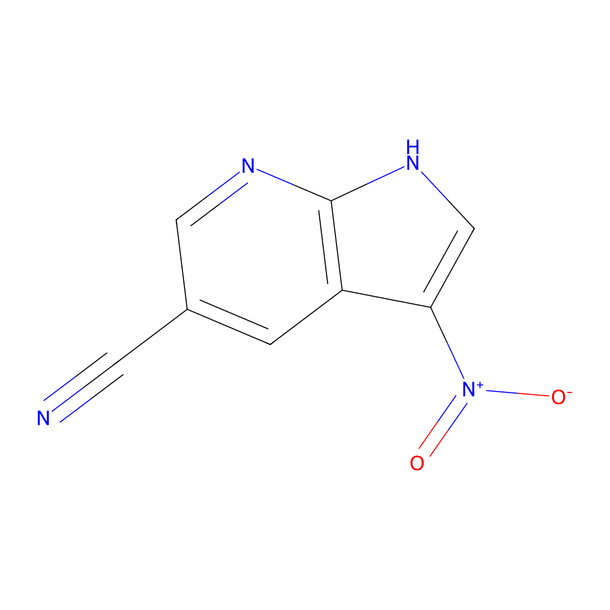 3-nitro-1H-pyrrolo[2,3-b]pyridine-5-carbonitrile molecular structure, CAS 1190322-60-1