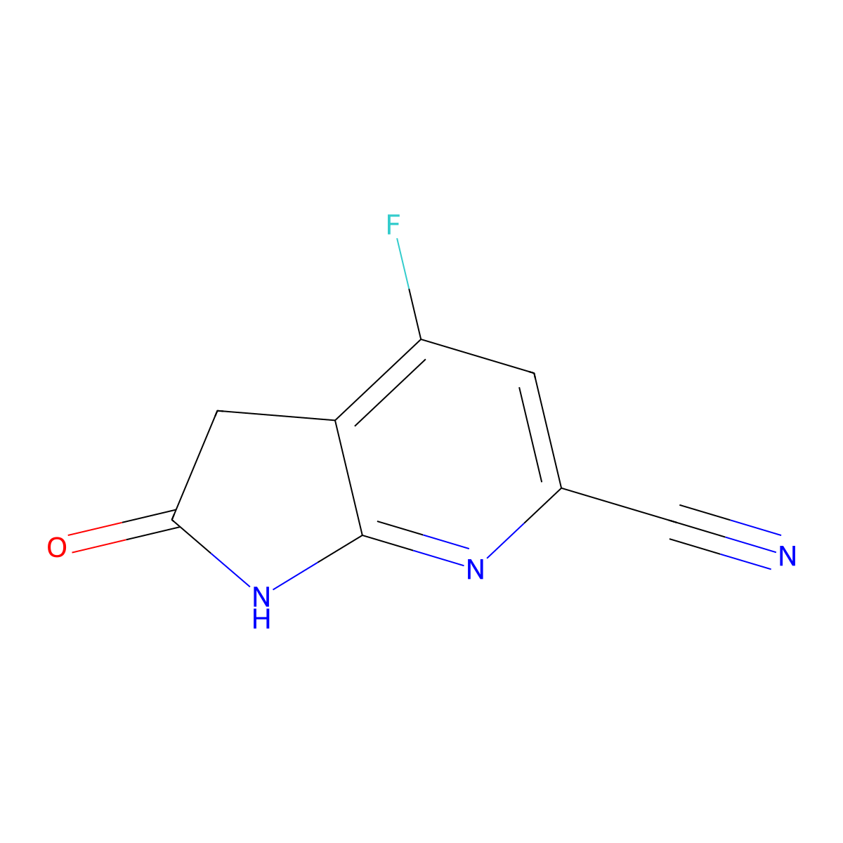 4-fluoro-2-oxo-1H,2H,3H-pyrrolo[2,3-b]pyridine-6-carbonitrile molecular structure, CAS 1190322-86-1