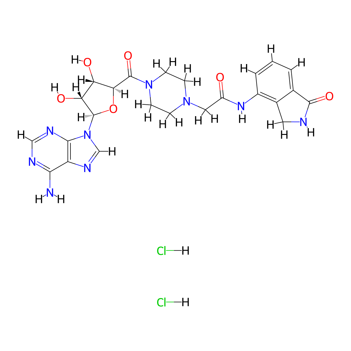 5'-Deoxy-5'-(4-(2-((2,3-Dihydro-1-oxo-1H-isoindol-4-yl)amino)-2-oxoethyl)-1-piperazinyl)-5'-oxoadenosine dihydrochloride molecular structure, CAS 1190332-25-2