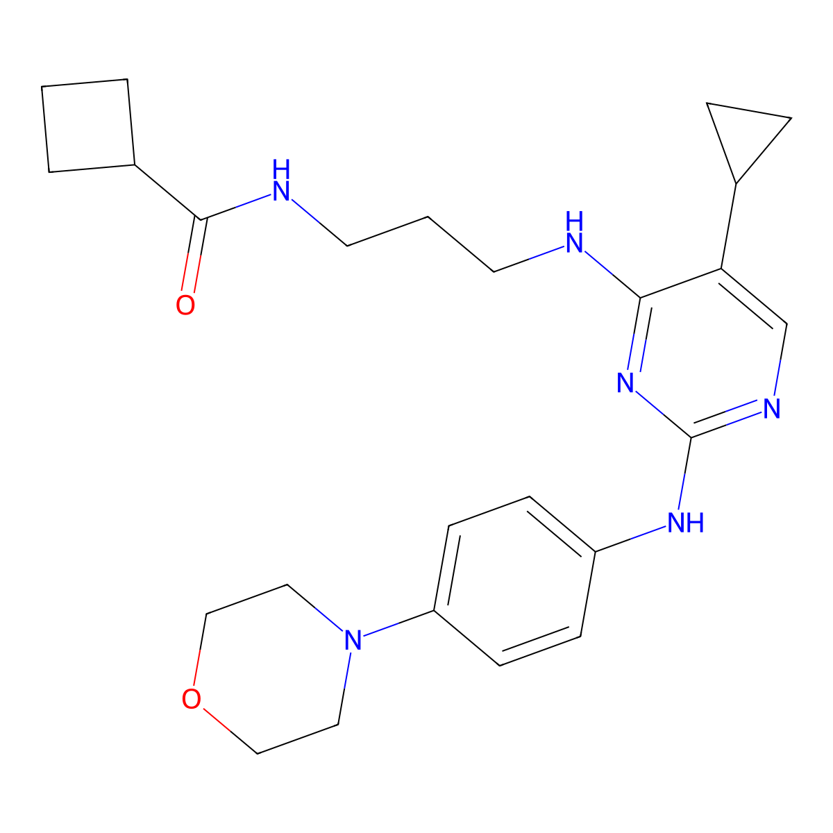 N-{3-[(5-cyclopropyl-2-{[4-(morpholin-4-yl)phenyl]amino}pyrimidin-4-yl)amino]propyl}cyclobutanecarboxamide molecular structure, CAS 1190379-37-3