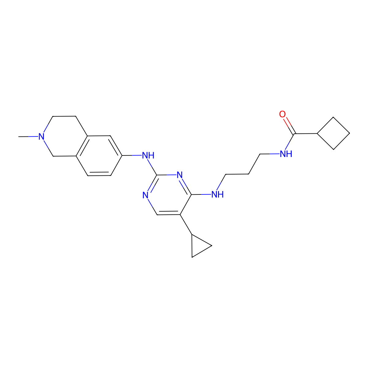 N-(3-((5-Cyclopropyl-2-((2-methyl-1,2,3,4-tetrahydroisoquinolin-6-yl)amino)pyrimidin-4-yl)amino)propyl)cyclobutanecarboxamide molecular structure, CAS 1190379-70-4