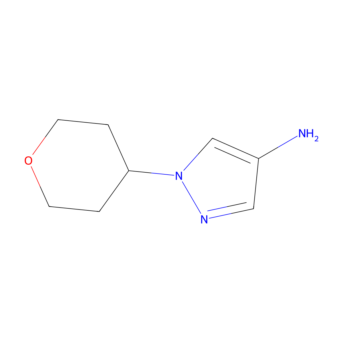 1-(Tetrahydro-2H-pyran-4-YL)-1H-pyrazol-4-amine molecular structure, CAS 1190380-49-4