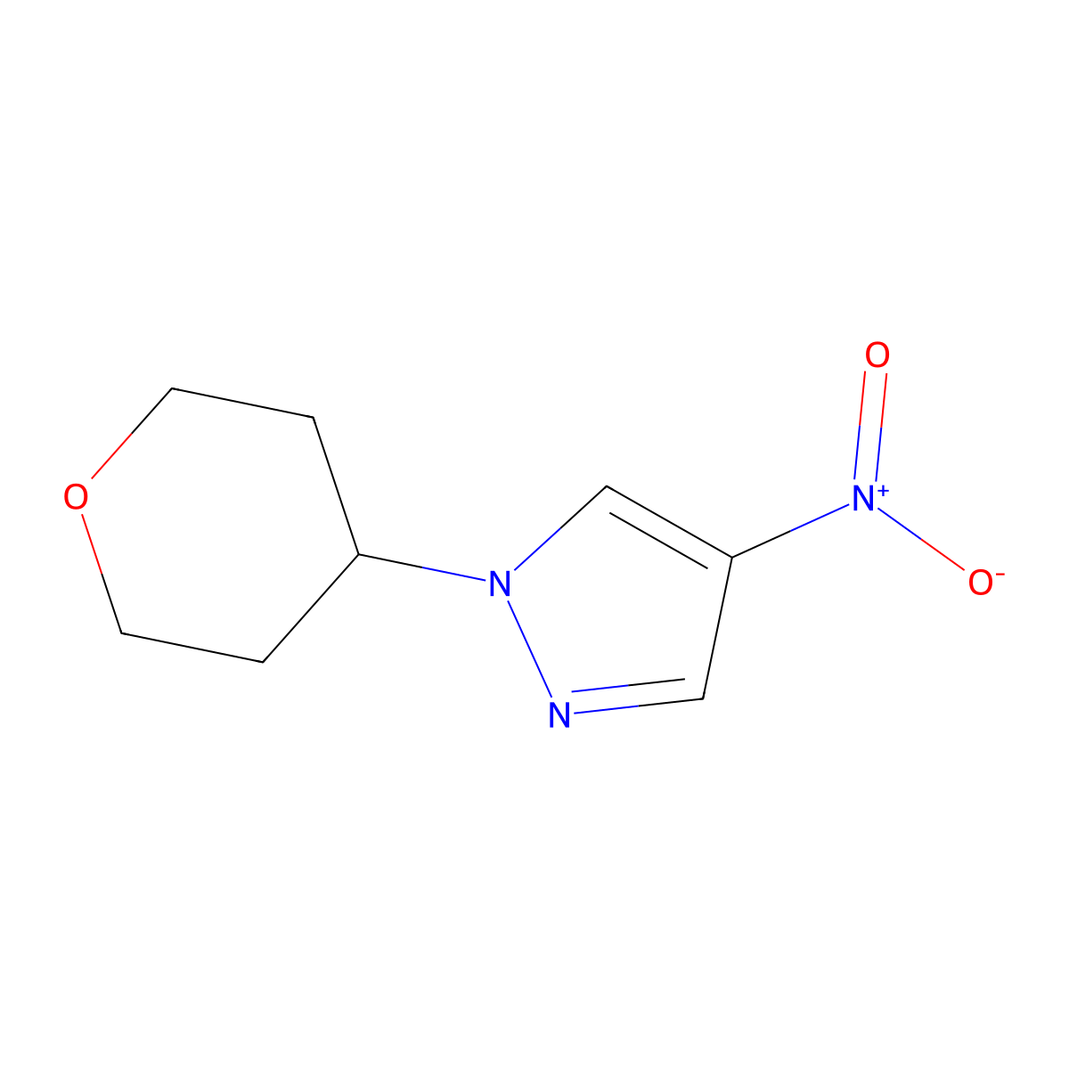 4-nitro-1-(tetrahydro-2H-pyran-4-yl)-1H-pyrazole molecular structure, CAS 1190380-50-7