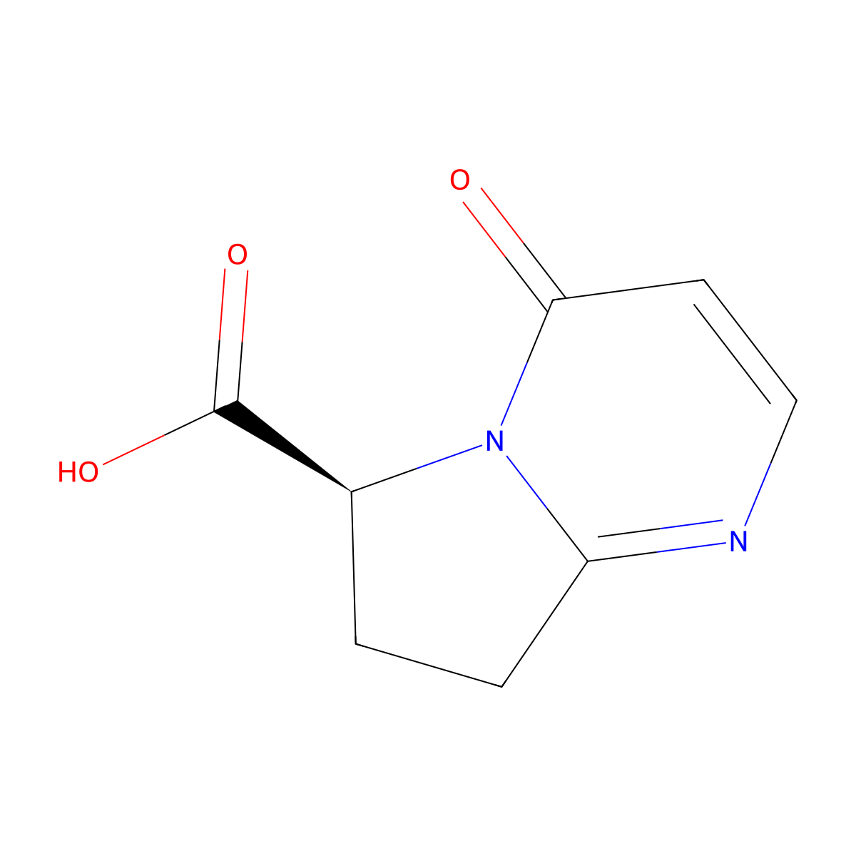 4-Oxo-4,6,7,8-tetrahydropyrrolo(1,2-a)pyrimidine-6-carboxylic acid, (S)- molecular structure, CAS 1190392-22-3