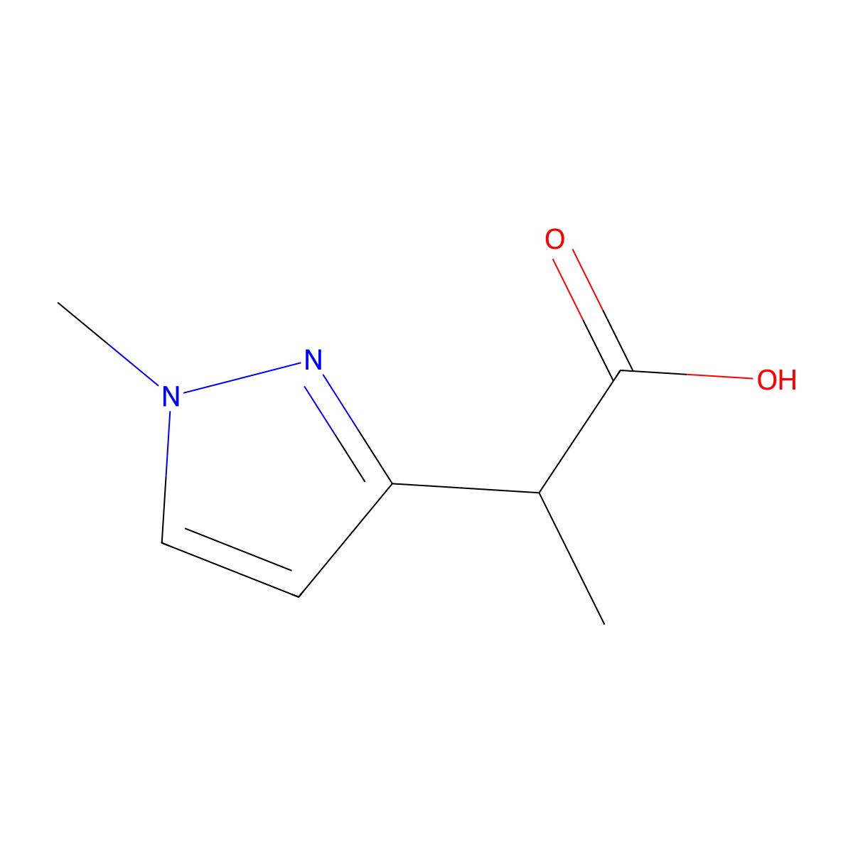 2-(1-methyl-1H-pyrazol-3-yl)propanoic acid molecular structure, CAS 1190392-54-1