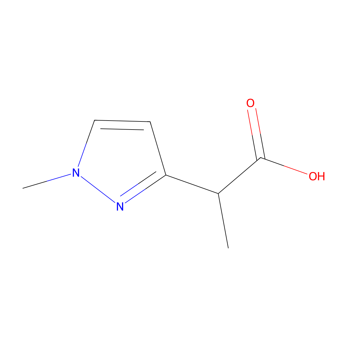 2-(1-methyl-1H-pyrazol-3-yl)propanoic acid molecular structure, CAS 1190392-54-1
