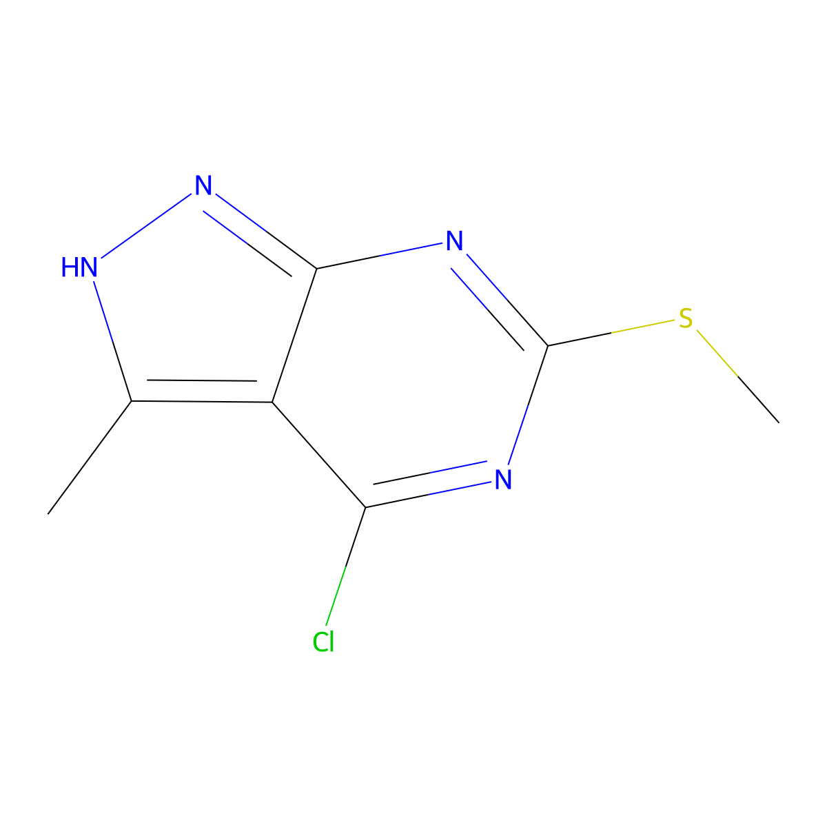 4-Chloro-3-methyl-6-(methylthio)-1H-pyrazolo[3,4-d]pyrimidine molecular structure, CAS 1190399-72-4