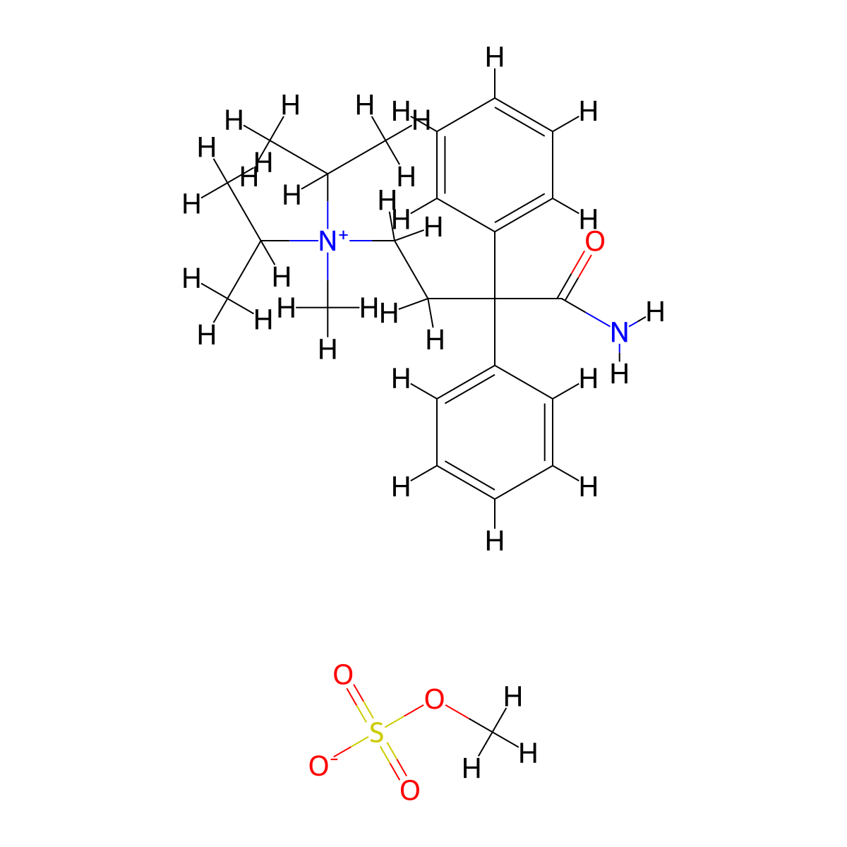 Ammonium, (3-carbamoyl-3,3-diphenylpropyl)diisopropylmethyl-, methyl sulfate molecular structure, CAS 119042-66-9
