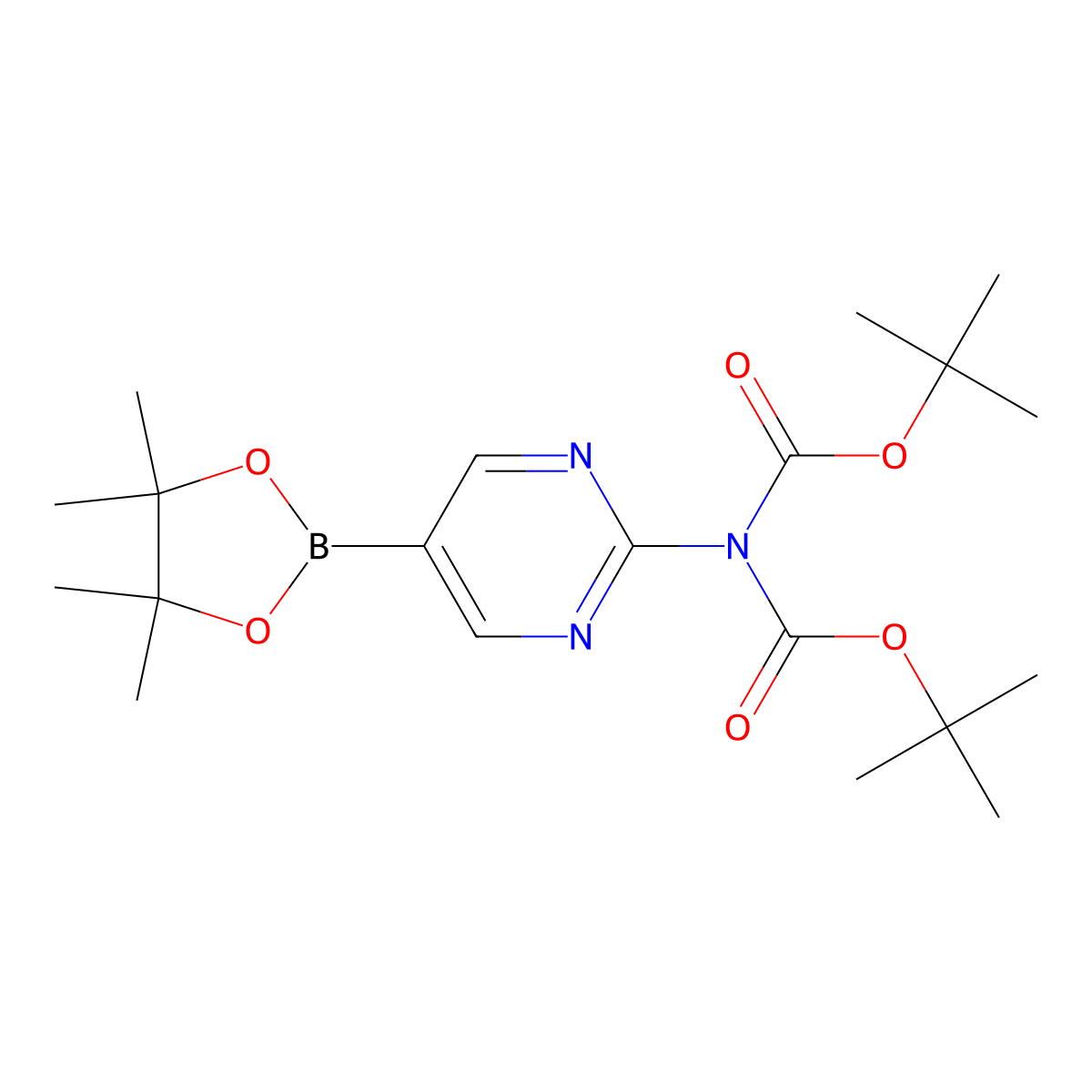 tert-butyl N-[(tert-butoxy)carbonyl]-N-[5-(tetramethyl-1,3,2-dioxaborolan-2-yl)pyrimidin-2-yl]carbamate molecular structure, CAS 1190423-36-9