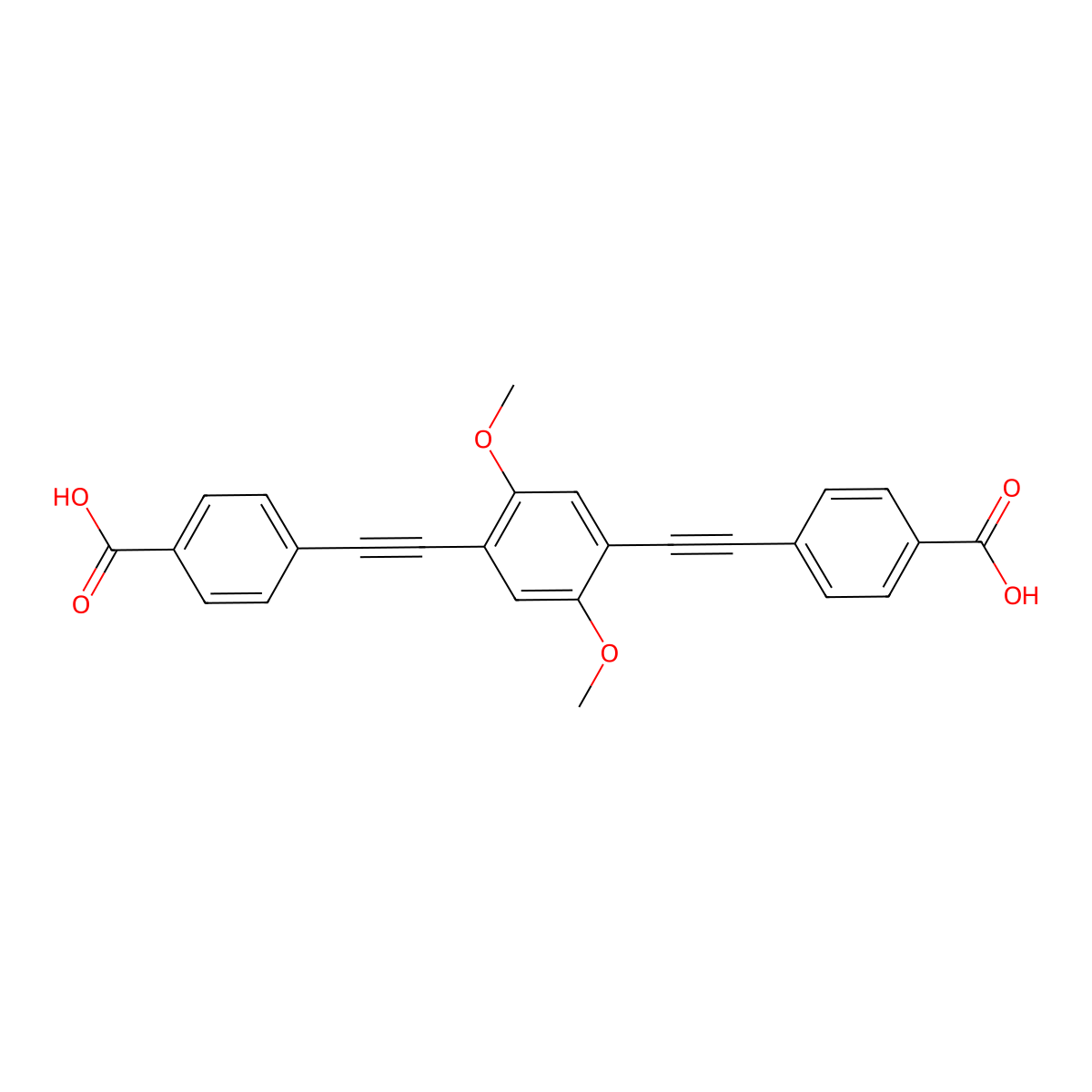4,4'-(2,5-Dimethoxy-1,4-phenylene)bis(ethyne-2,1-diyl)dibenzoic acid molecular structure, CAS 1190438-53-9