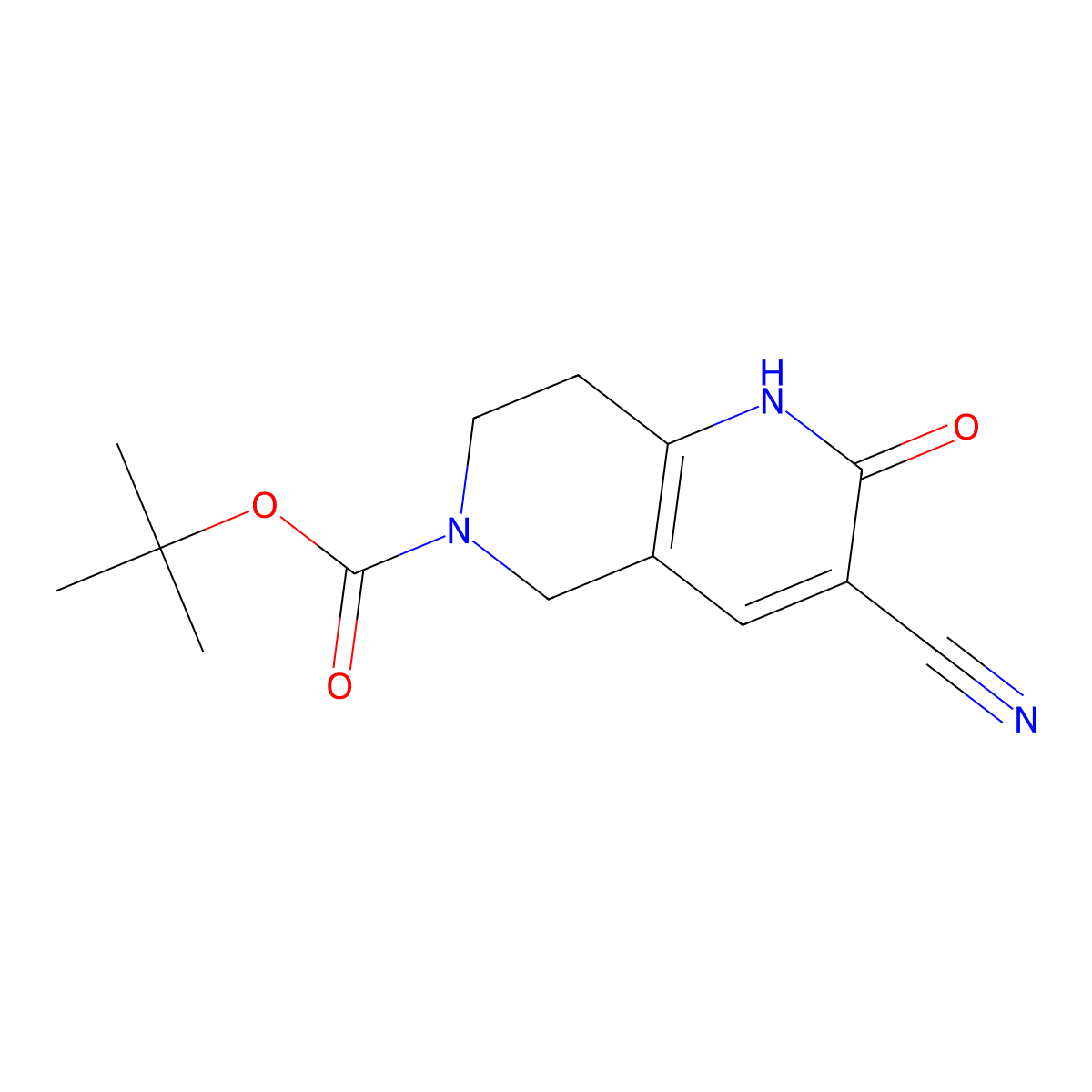 Tert-butyl 3-cyano-2-oxo-1,2,5,6,7,8-hexahydro-1,6-naphthyridine-6-carboxylate molecular structure, CAS 1190440-61-9