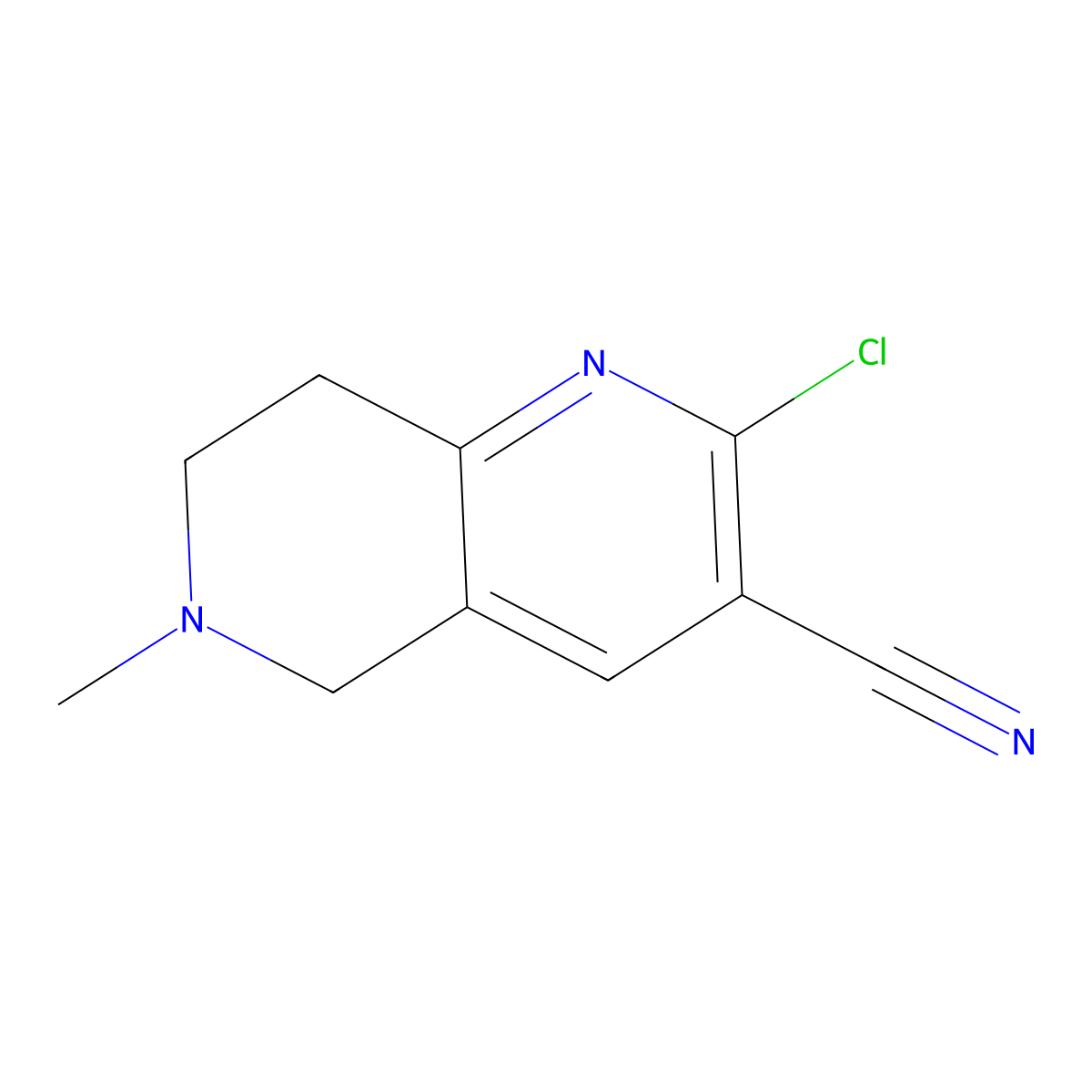 2-Chloro-5,6,7,8-tetrahydro-6-methyl-1,6-naphthyridine-3-carbonitrile molecular structure, CAS 1190440-63-1