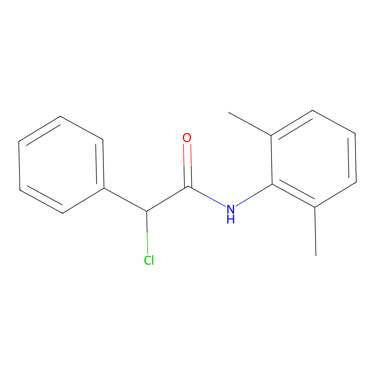 2-chloro-N-(2,6-dimethylphenyl)-2-phenylacetamide molecular structure, CAS 119053-73-5