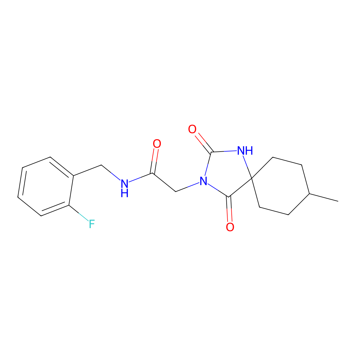 N-(2-fluorobenzyl)-2-(8-methyl-2,4-dioxo-1,3-diazaspiro[4.5]dec-3-yl)acetamide molecular structure, CAS 1190556-72-9