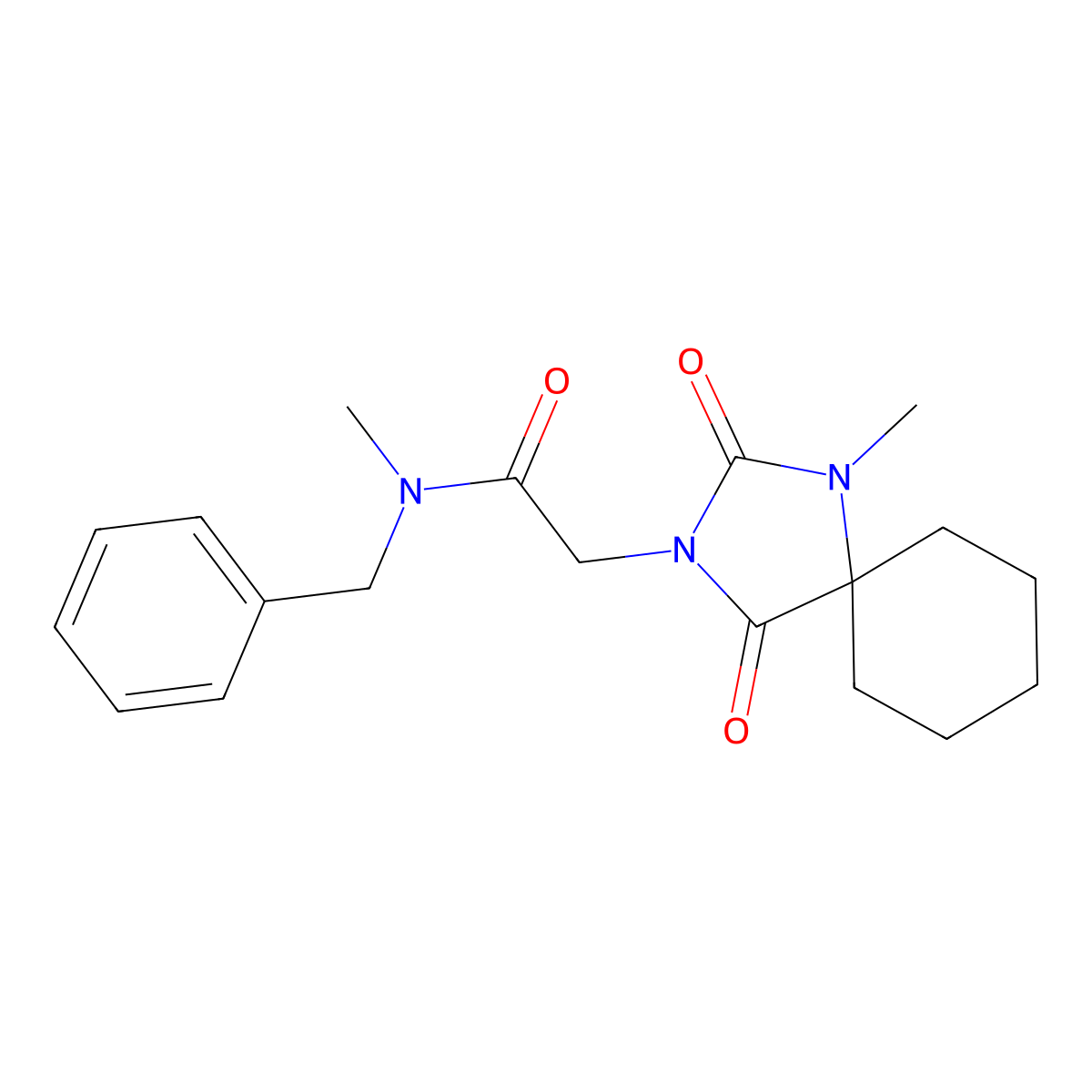 N-benzyl-N-methyl-2-(1-methyl-2,4-dioxo-1,3-diazaspiro[4.5]dec-3-yl)acetamide molecular structure, CAS 1190569-92-6