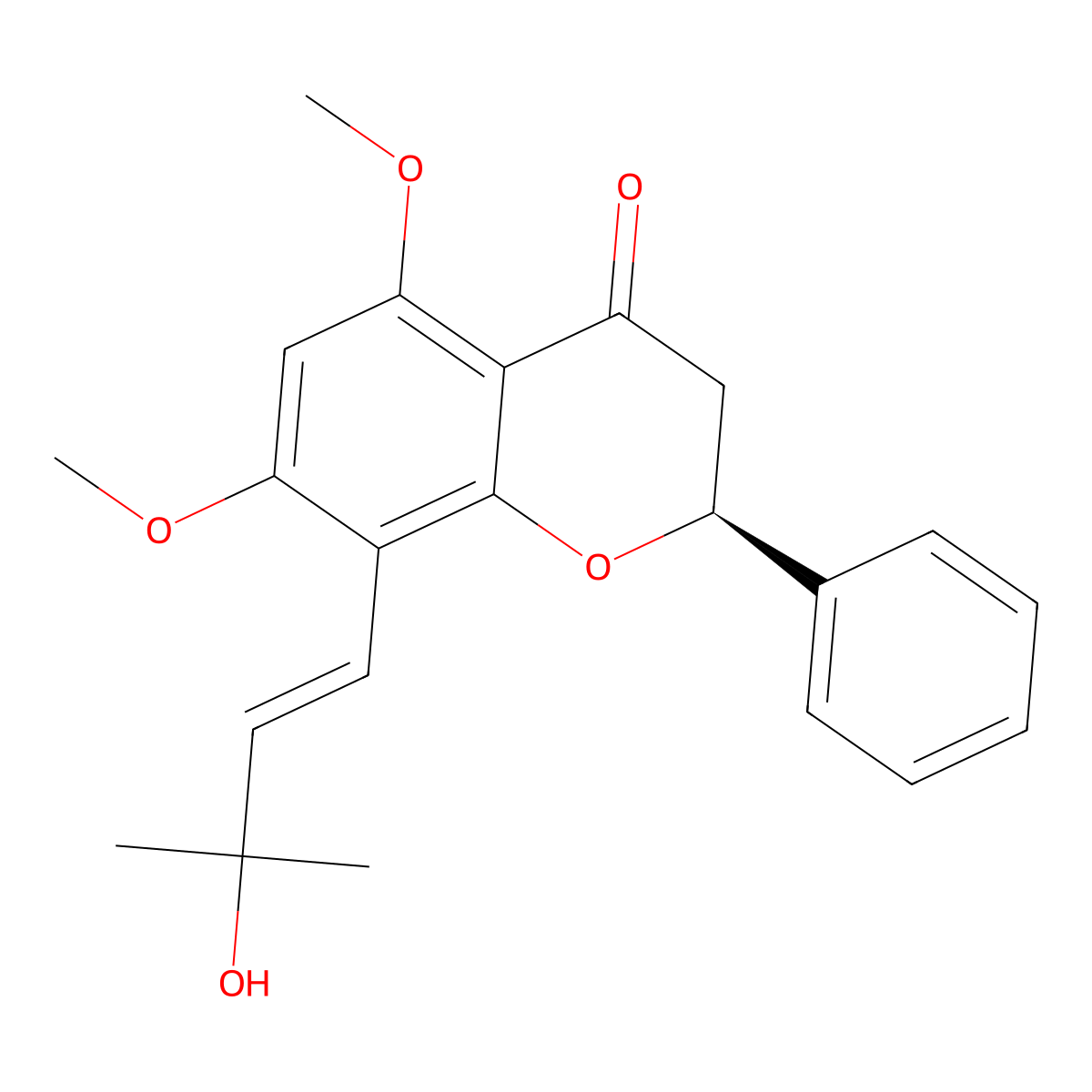 (2S)-8-[(E)-3-hydroxy-3-methylbut-1-enyl]-5,7-dimethoxy-2-phenyl-2,3-dihydrochromen-4-one molecular structure, CAS 119061-08-4