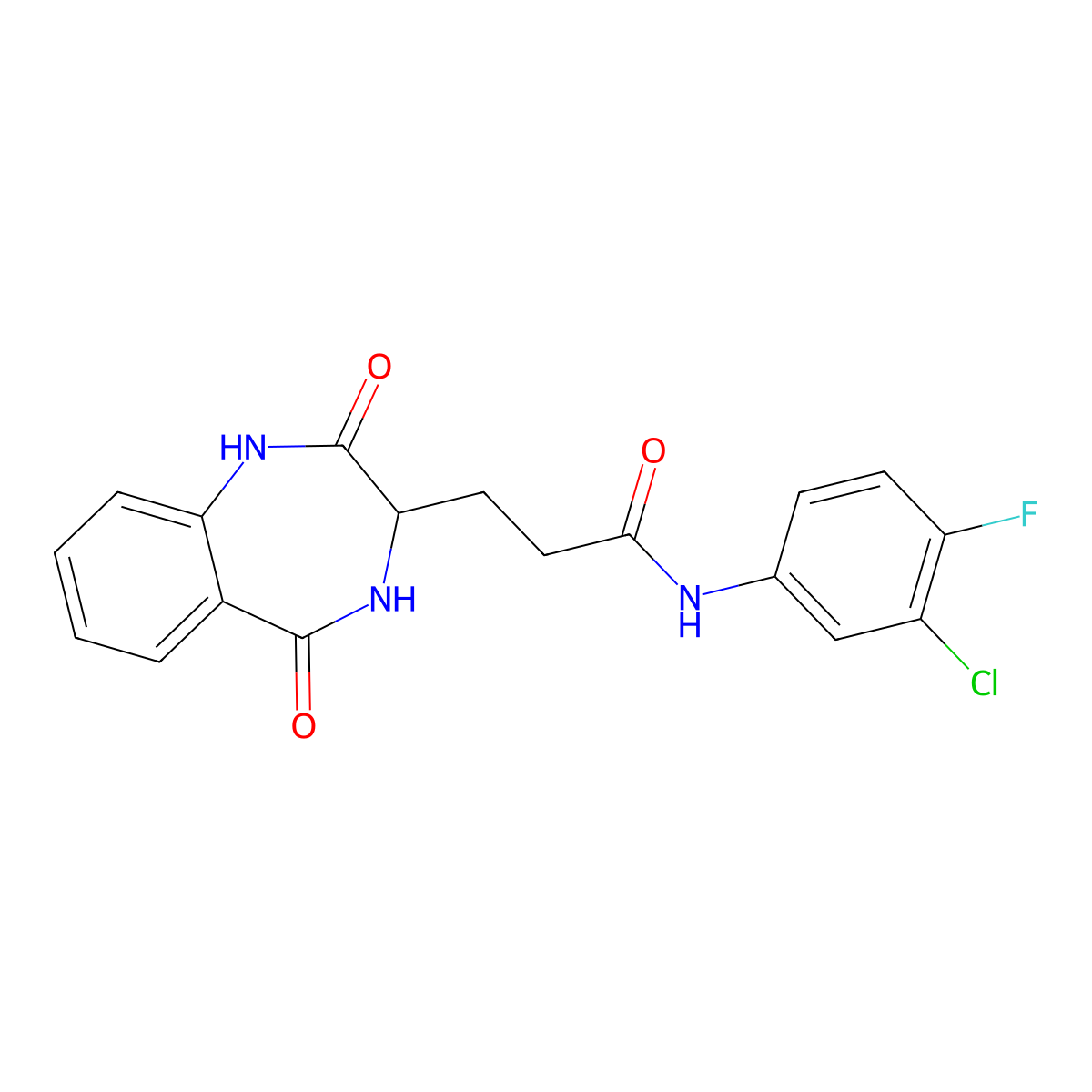 N-(3-chloro-4-fluorophenyl)-3-(2-hydroxy-5-oxo-4,5-dihydro-3H-1,4-benzodiazepin-3-yl)propanamide molecular structure, CAS 1190755-42-0