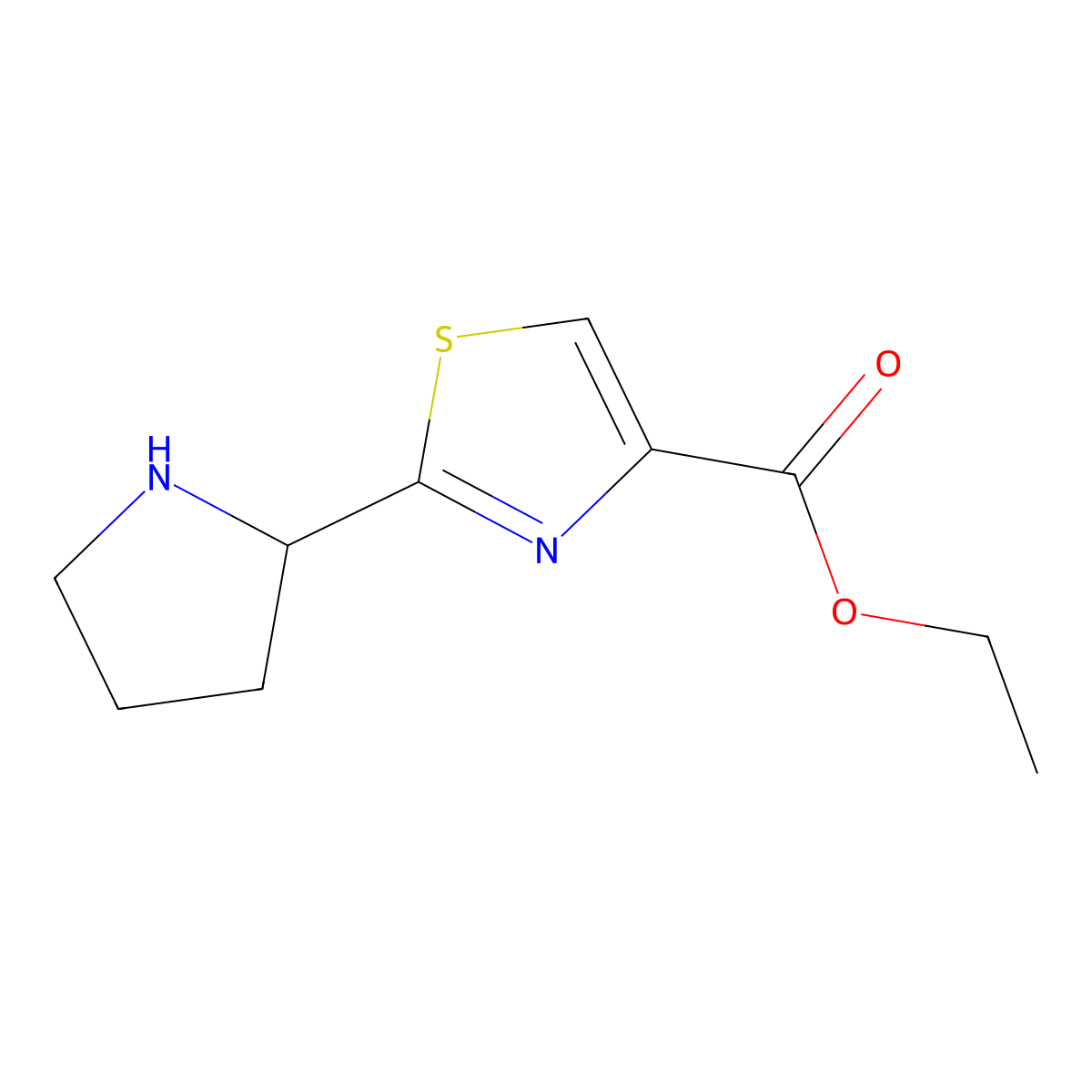 Ethyl 2-(pyrrolidin-2-yl)-1,3-thiazole-4-carboxylate molecular structure, CAS 1190775-48-4