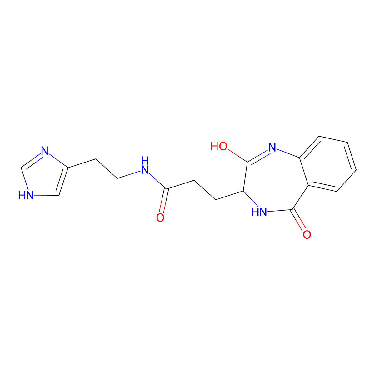 3-(2-hydroxy-5-oxo-4,5-dihydro-3H-1,4-benzodiazepin-3-yl)-N-[2-(1H-imidazol-4-yl)ethyl]propanamide molecular structure, CAS 1190844-70-2