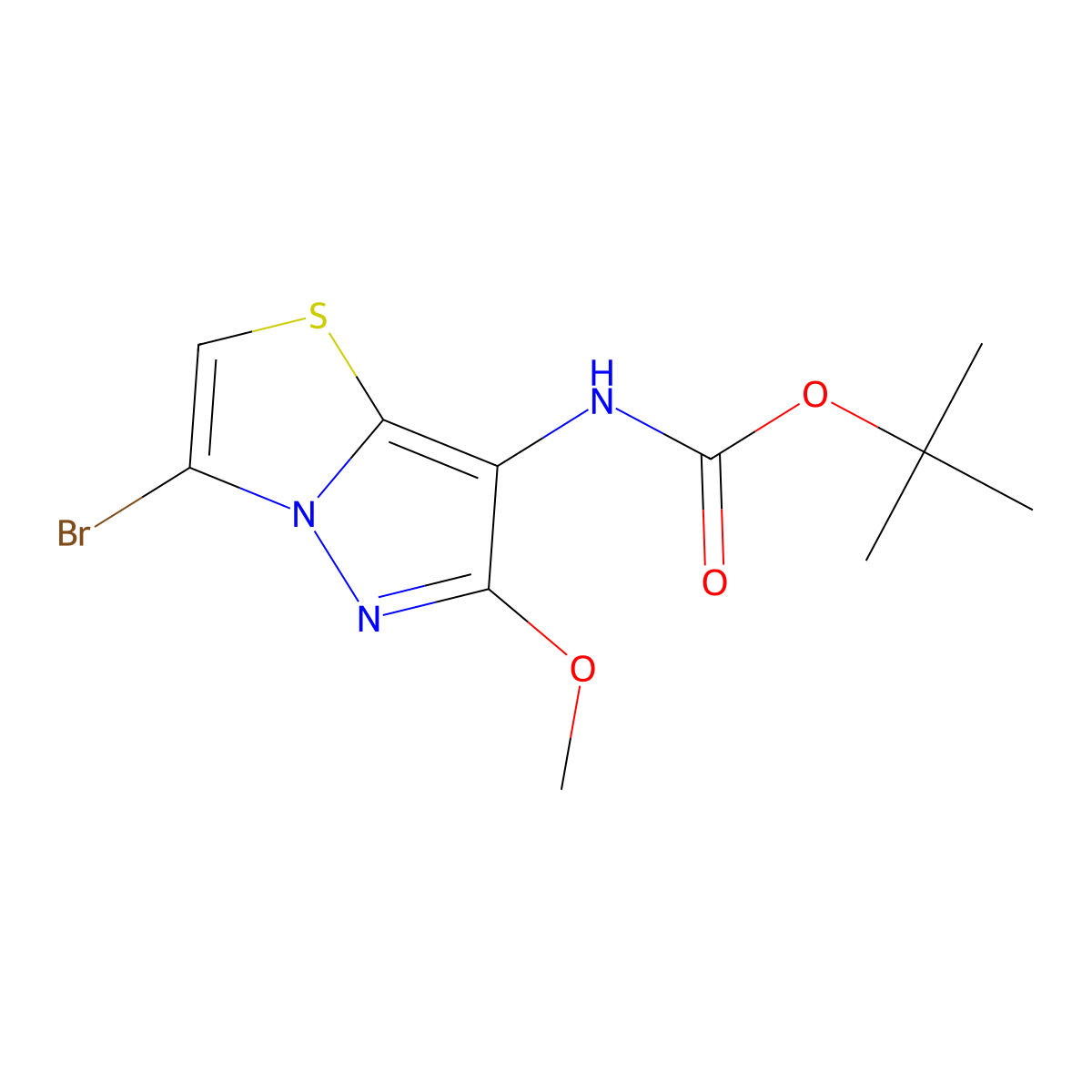 (3-Bromo-6-methoxy-pyrazolo[5,1-b]thiazol-7-yl)-carbamic acid tert-butyl ester molecular structure, CAS 1190854-65-9