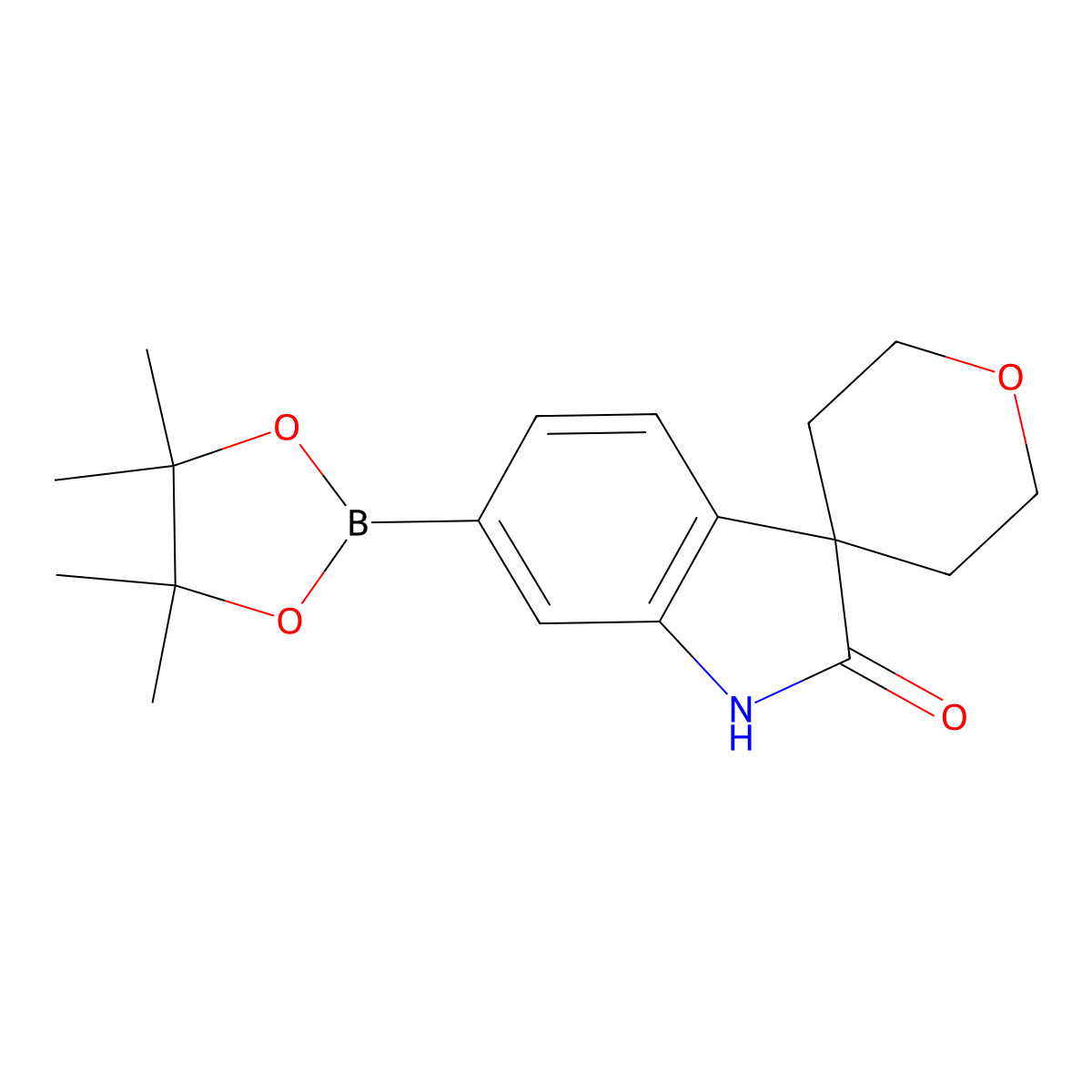 6-(4,4,5,5-Tetramethyl-1,3,2-dioxaborolan-2-yl)-2',3',5',6'-tetrahydrospiro[indoline-3,4'-pyran]-2-one molecular structure, CAS 1190861-50-7