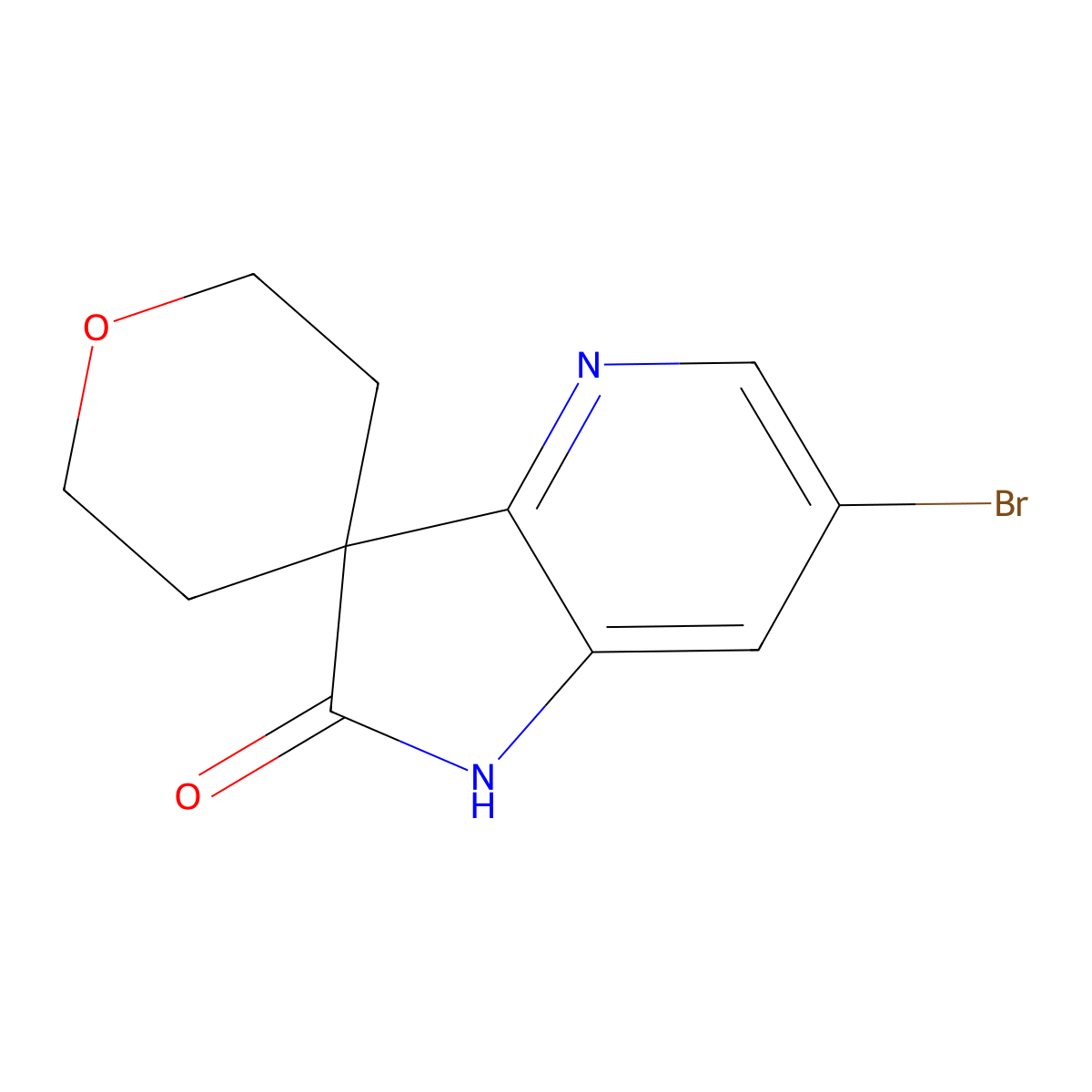 6'-Bromo-1',2'-dihydrospiro[oxane-4,3'-pyrrolo[3,2-b]pyridine]-2'-one molecular structure, CAS 1190862-19-1