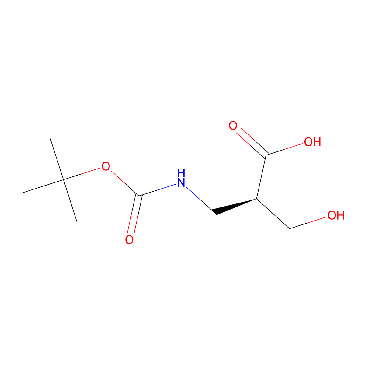 (R)-3-((tert-Butoxycarbonyl)amino)-2-(hydroxymethyl)propanoic acid molecular structure, CAS 1190870-93-9