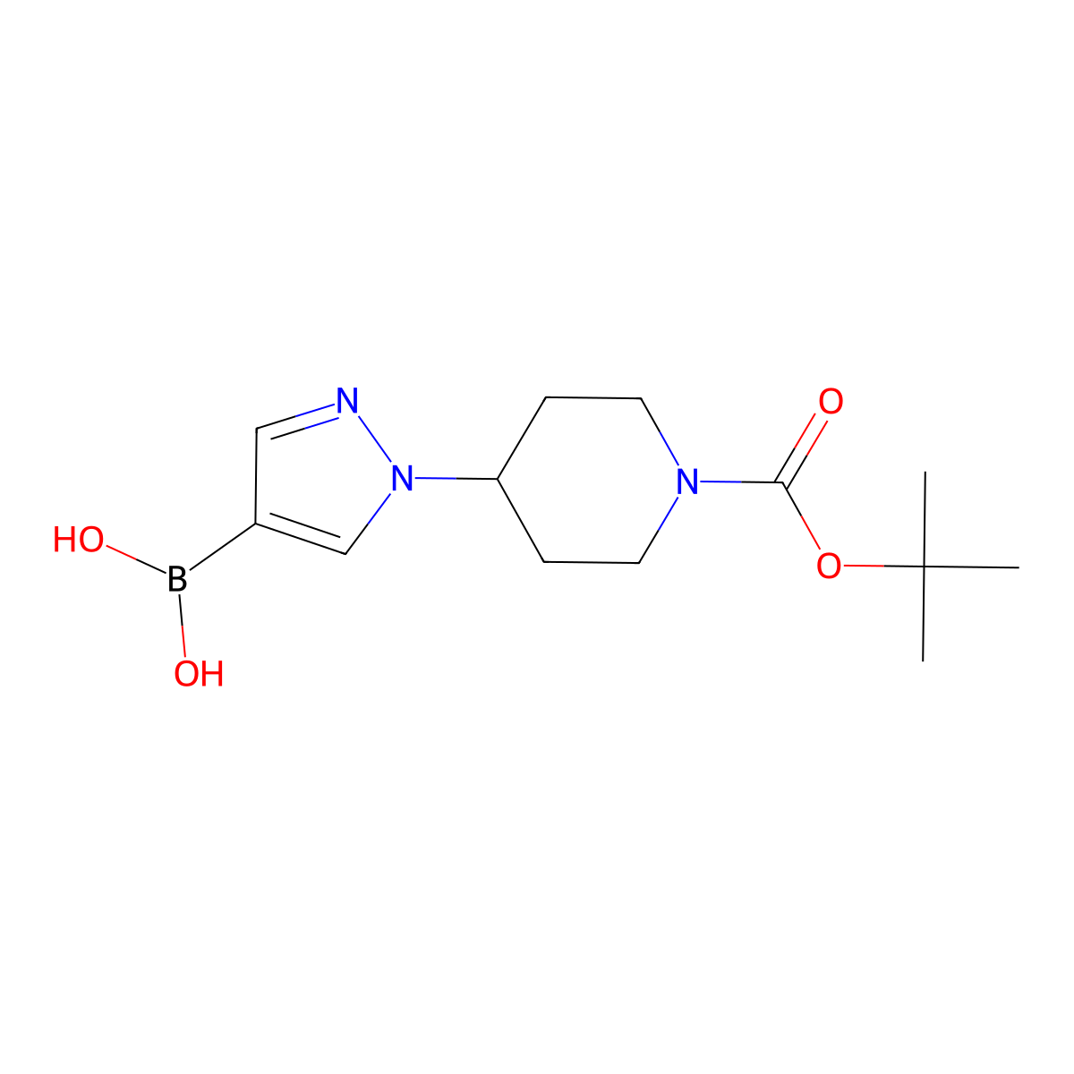 (1-(1-(tert-Butoxycarbonyl)piperidin-4-yl)-1H-pyrazol-4-yl)boronic acid molecular structure, CAS 1190875-39-8