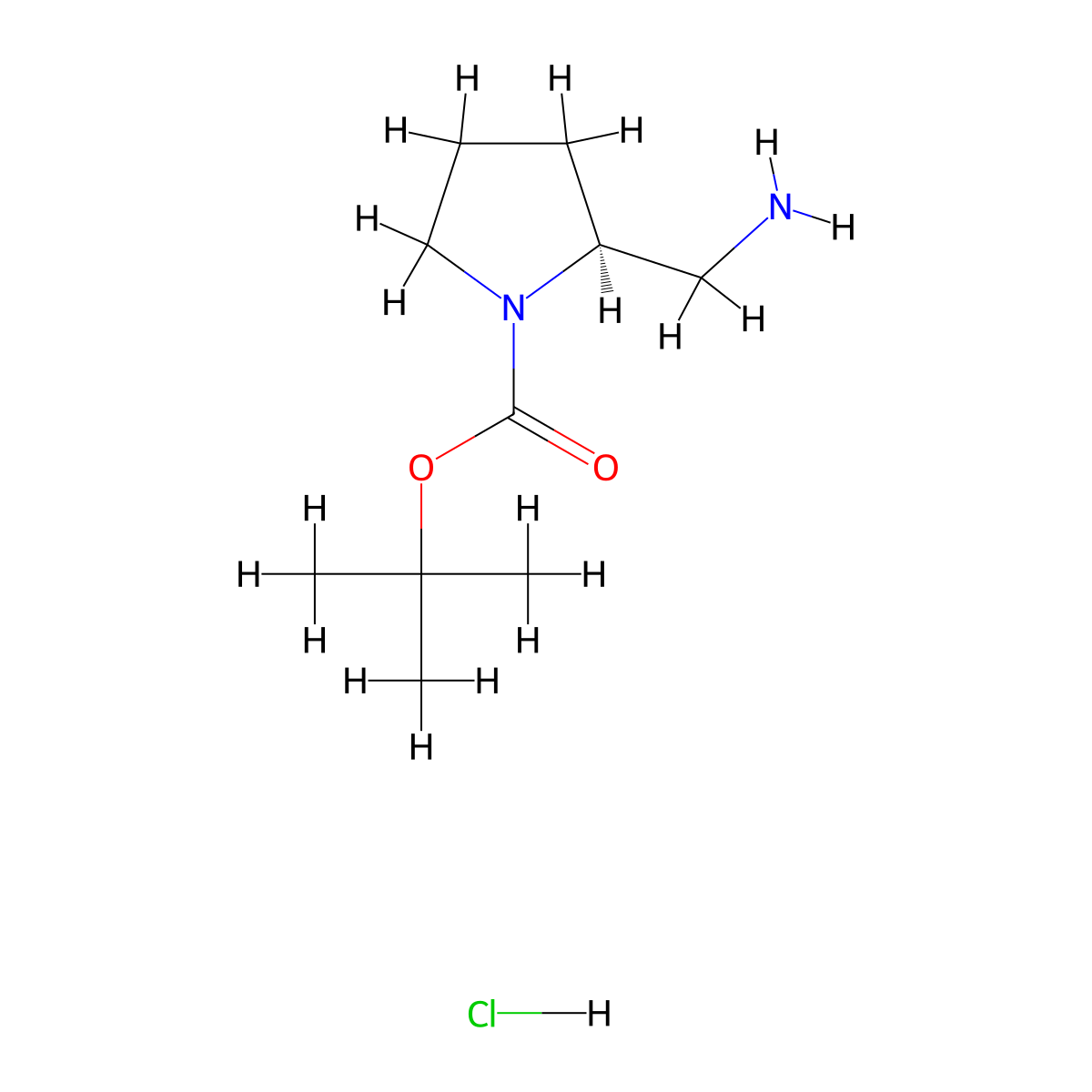 (S)-tert-Butyl 2-(aminomethyl)pyrrolidine-1-carboxylate hydrochloride molecular structure, CAS 1190890-11-9