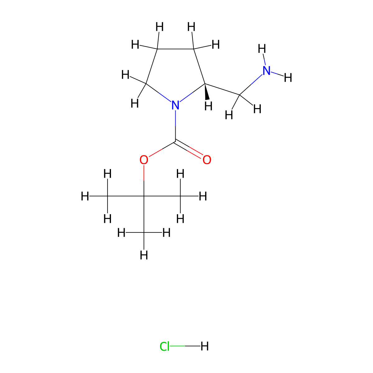 (R)-tert-Butyl 2-(aminomethyl)pyrrolidine-1-carboxylate hydrochloride molecular structure, CAS 1190890-12-0
