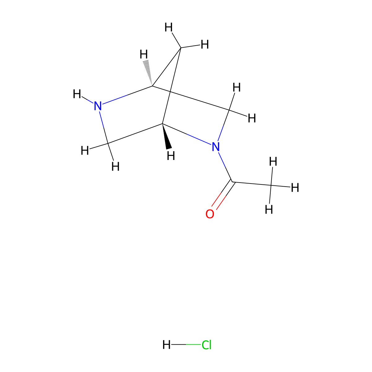 1-((1S,4S)-2,5-diazabicyclo(2.2.1)heptan-2-yl)ethan-1-one hydrochloride molecular structure, CAS 1190927-48-0