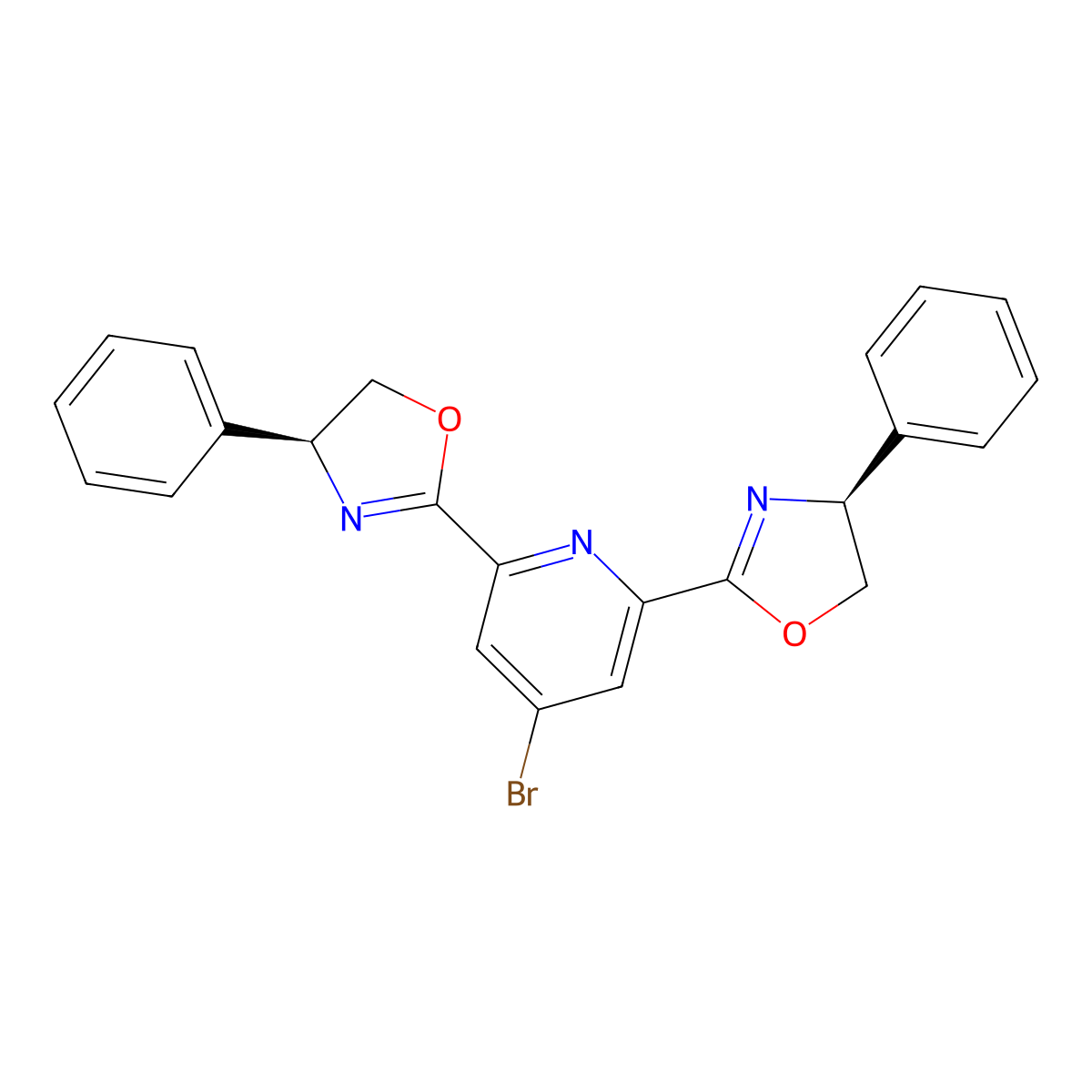 (4S,4'S)-2,2'-(4-Bromopyridine-2,6-diyl)bis(4-phenyl-4,5-dihydrooxazole) molecular structure, CAS 1190936-03-8