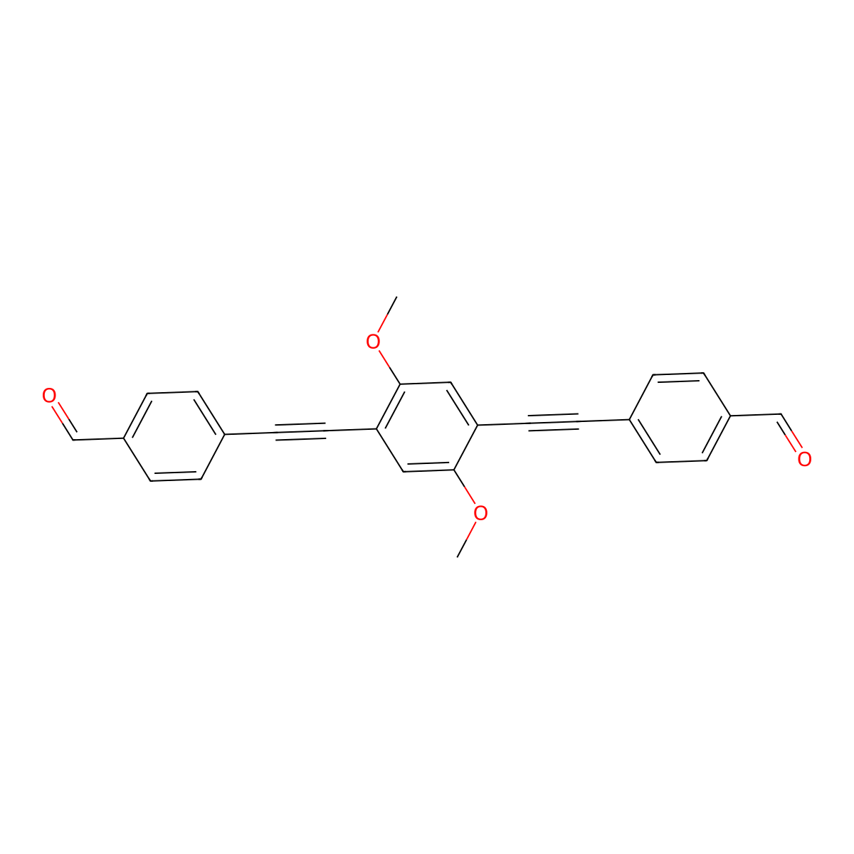 4,4'-((2,5-Dimethoxy-1,4-phenylene)bis(ethyne-2,1-diyl))dibenzaldehyde molecular structure, CAS 1190963-83-7