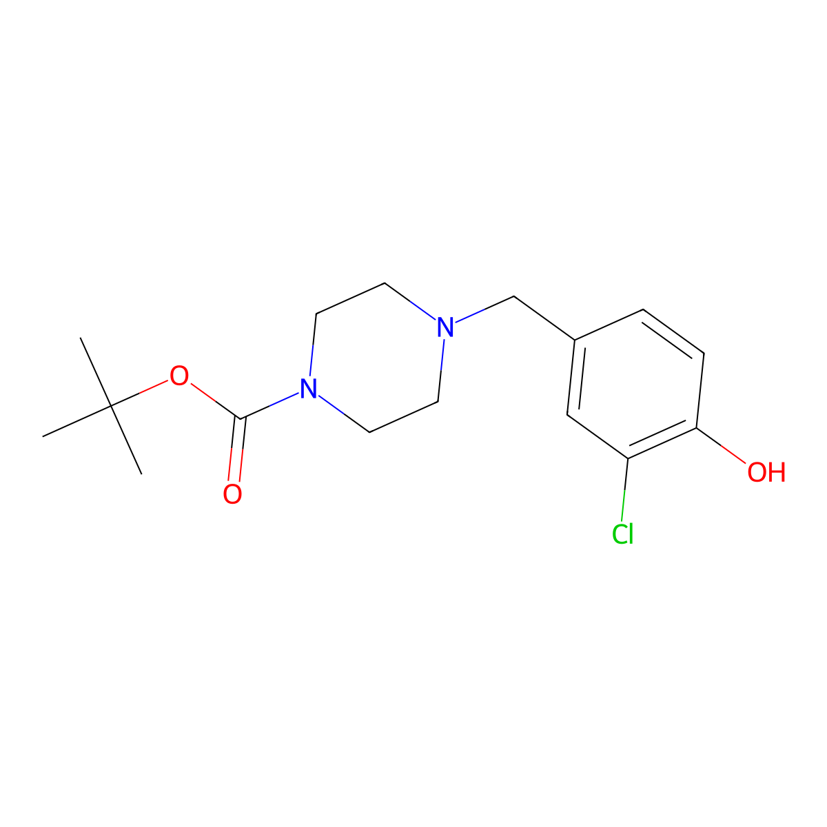 Tert-butyl 4-[(3-chloro-4-hydroxyphenyl)methyl]piperazine-1-carboxylate molecular structure, CAS 1190979-48-6