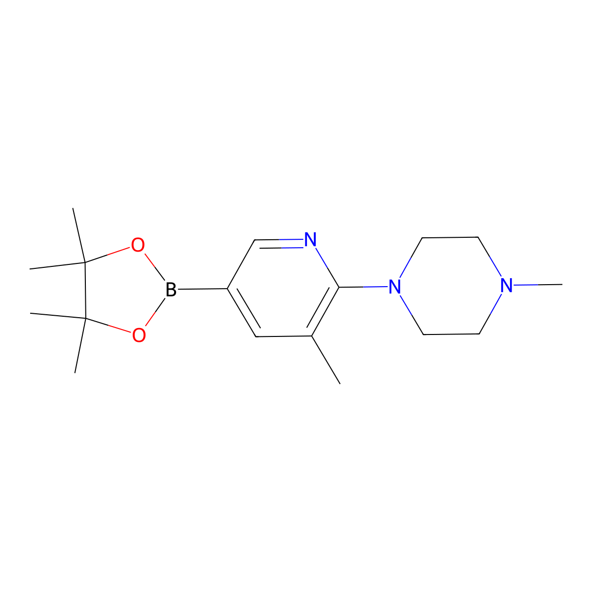 1-Methyl-4-(3-methyl-5-(4,4,5,5-tetramethyl-1,3,2-dioxaborolan-2-yl)pyridin-2-yl)piperazine molecular structure, CAS 1191062-86-8