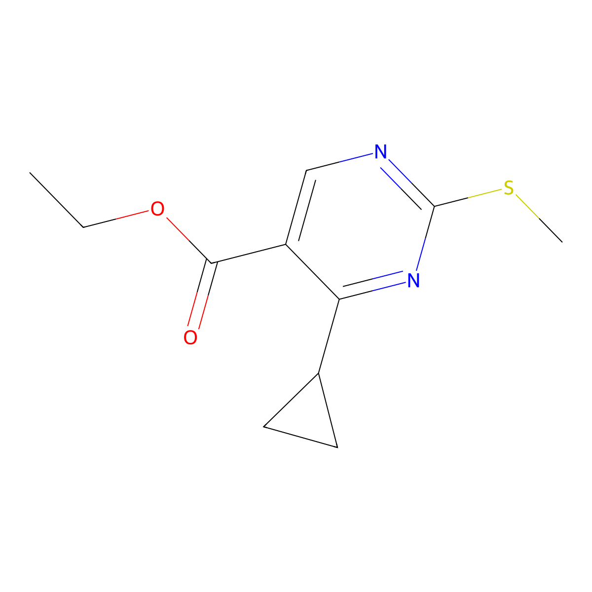 Ethyl 4-cyclopropyl-2-(methylthio)pyrimidine-5-carboxylate molecular structure, CAS 1191094-23-1